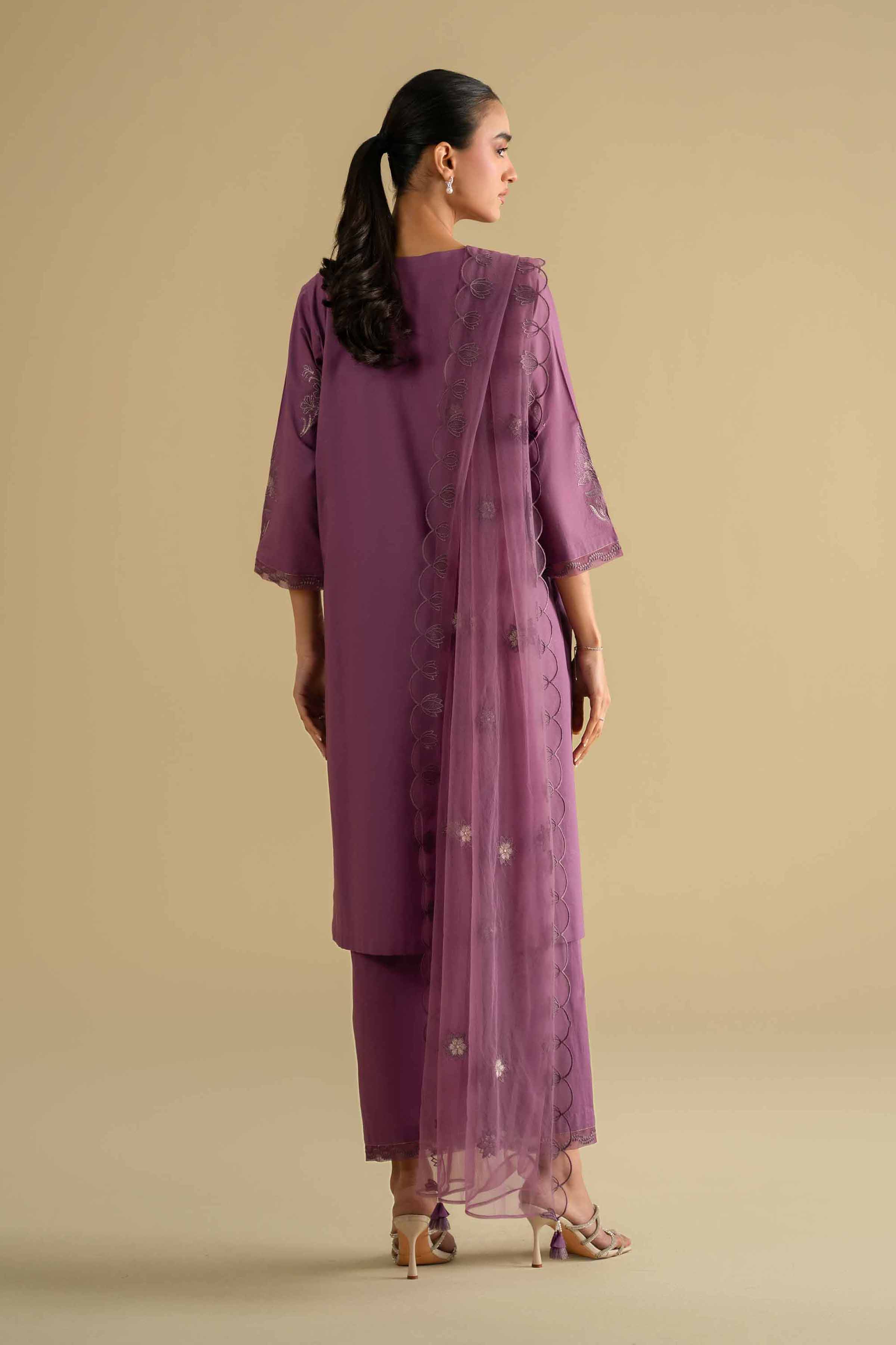 3 Piece - Embroidered Suit - KFE26-131 Purple Cambric 3PC Embroidered