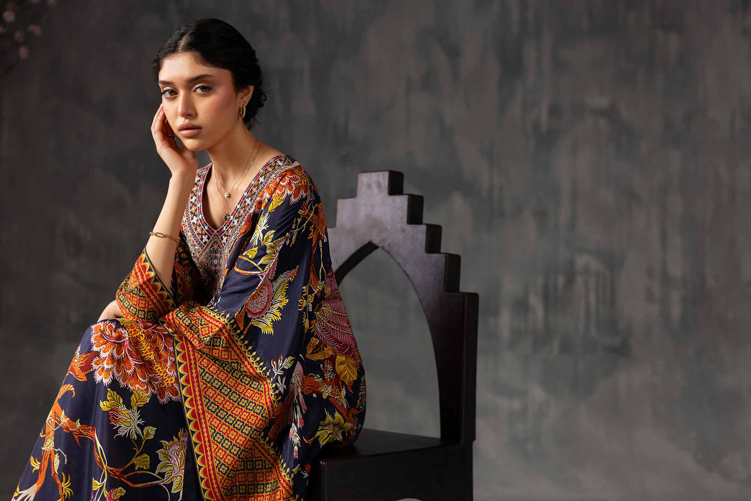 Printed Embroidered Kaftan - KFE26-134