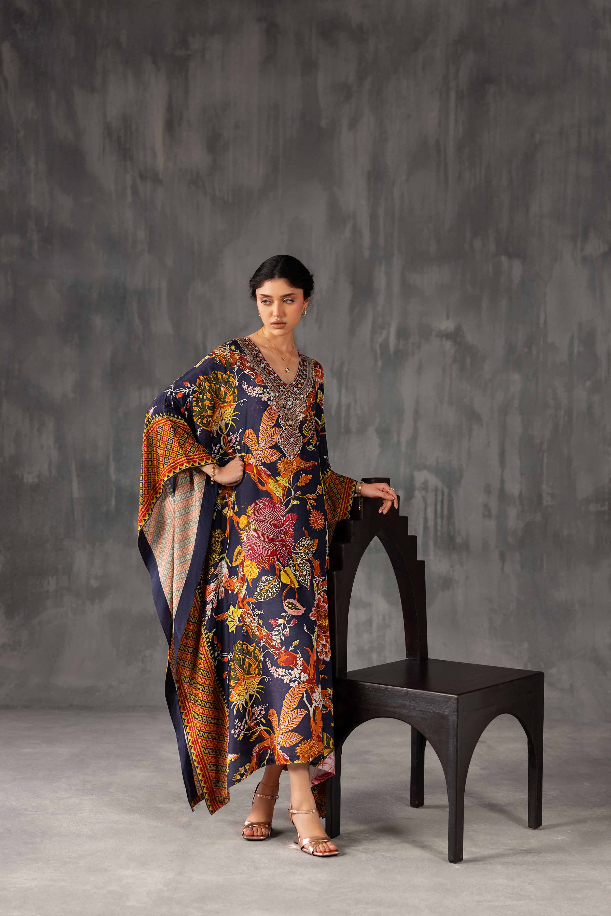 Printed Embroidered Kaftan - KFE26-134