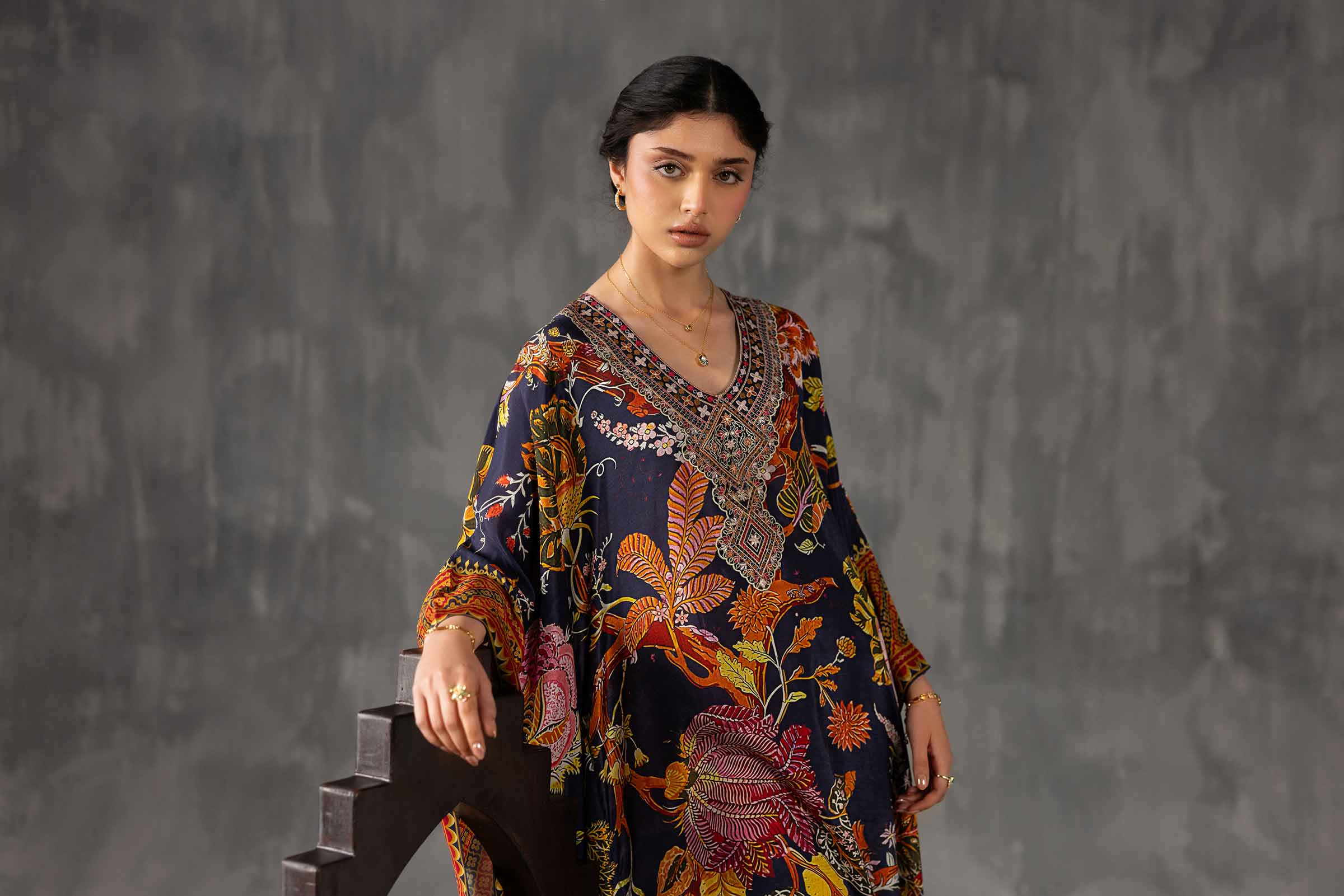 Printed Embroidered Kaftan - KFE26-134