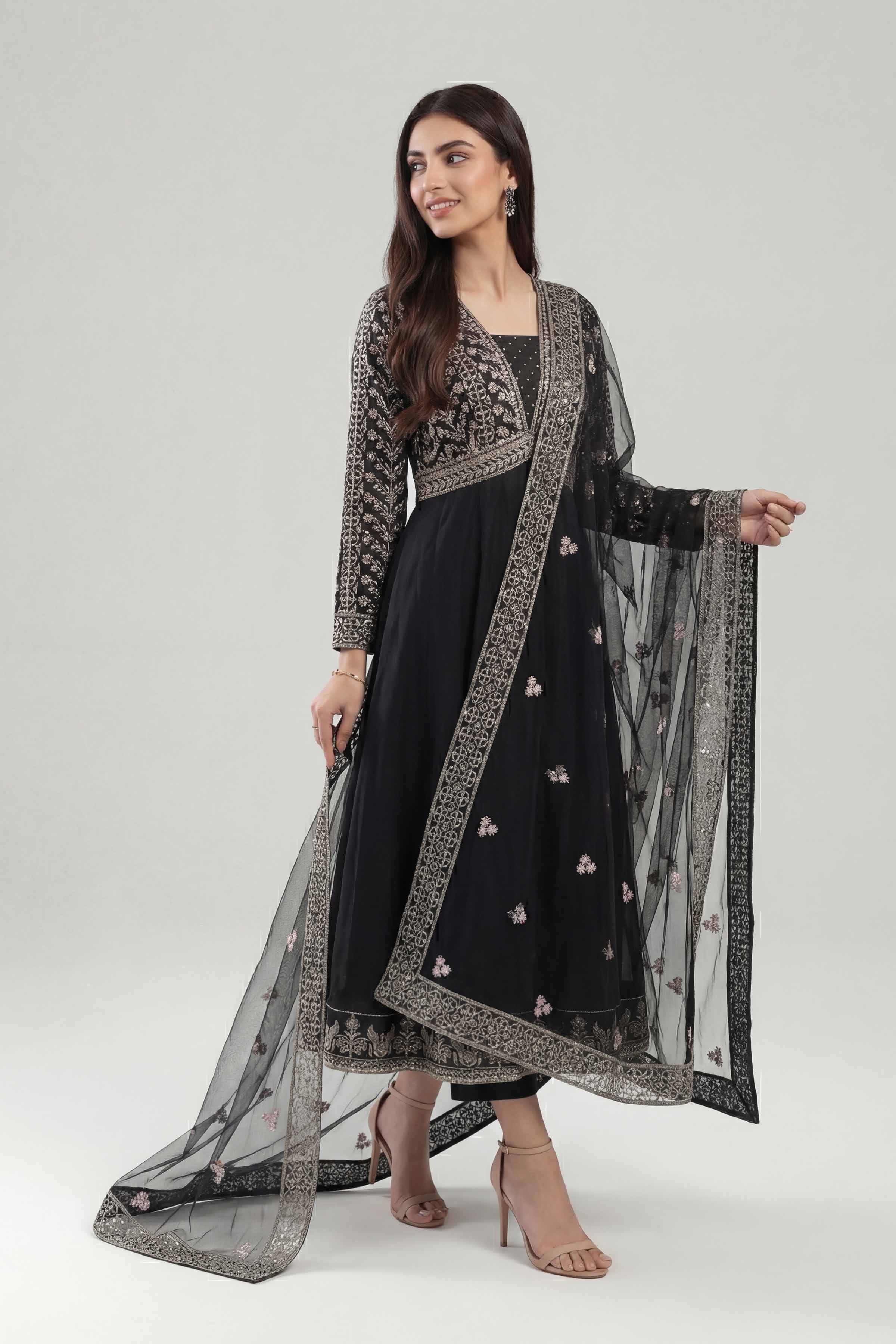 2 Piece - Embroidered Suit - KFE26-149 Black Cambric Embroidered Dress