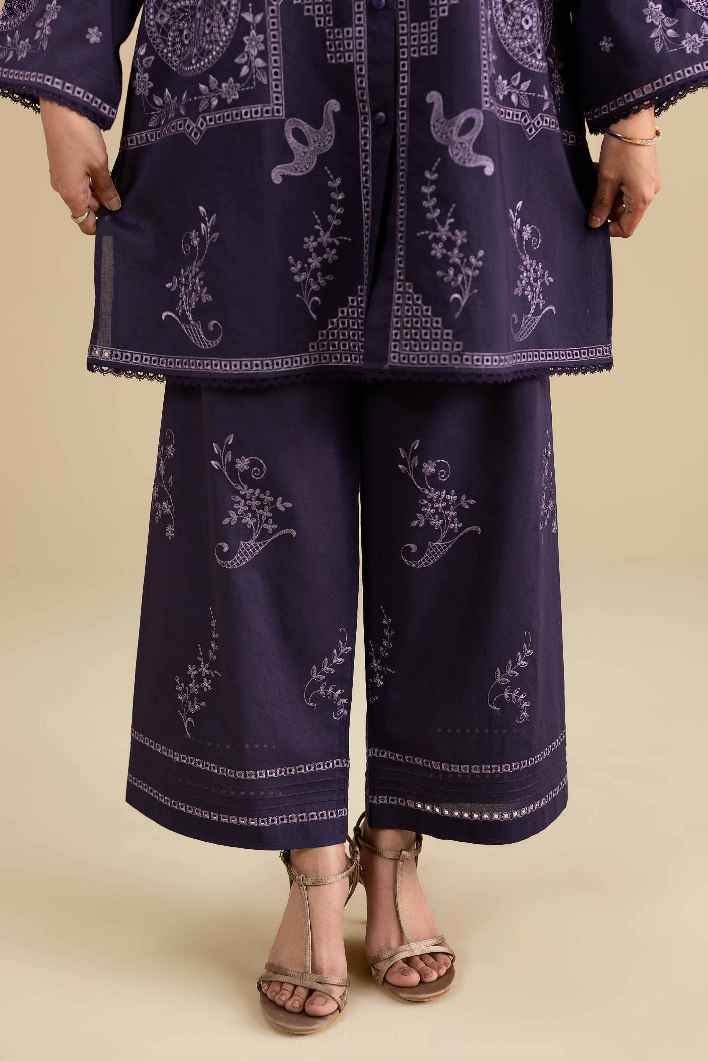 2 Piece - Embroidered Suit - KFE26-156 Purple Cambric 2PC Embroidered READY TO WEAR