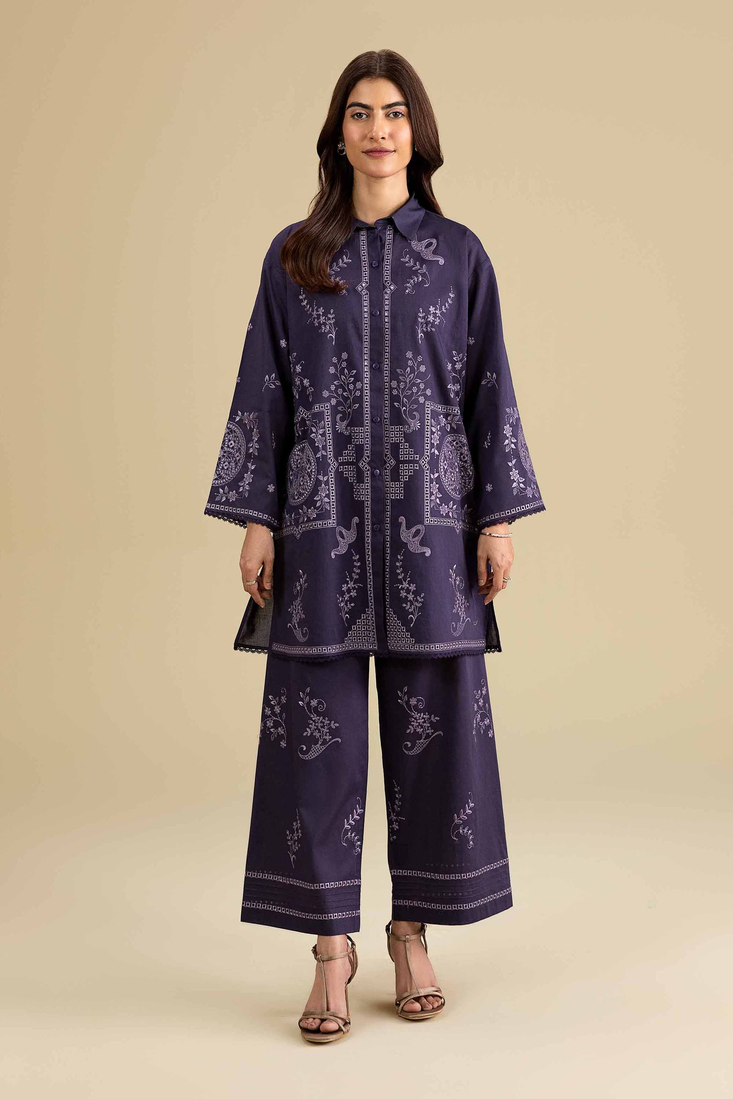2 Piece - Embroidered Suit - KFE26-156 Purple Cambric 2PC Embroidered READY TO WEAR