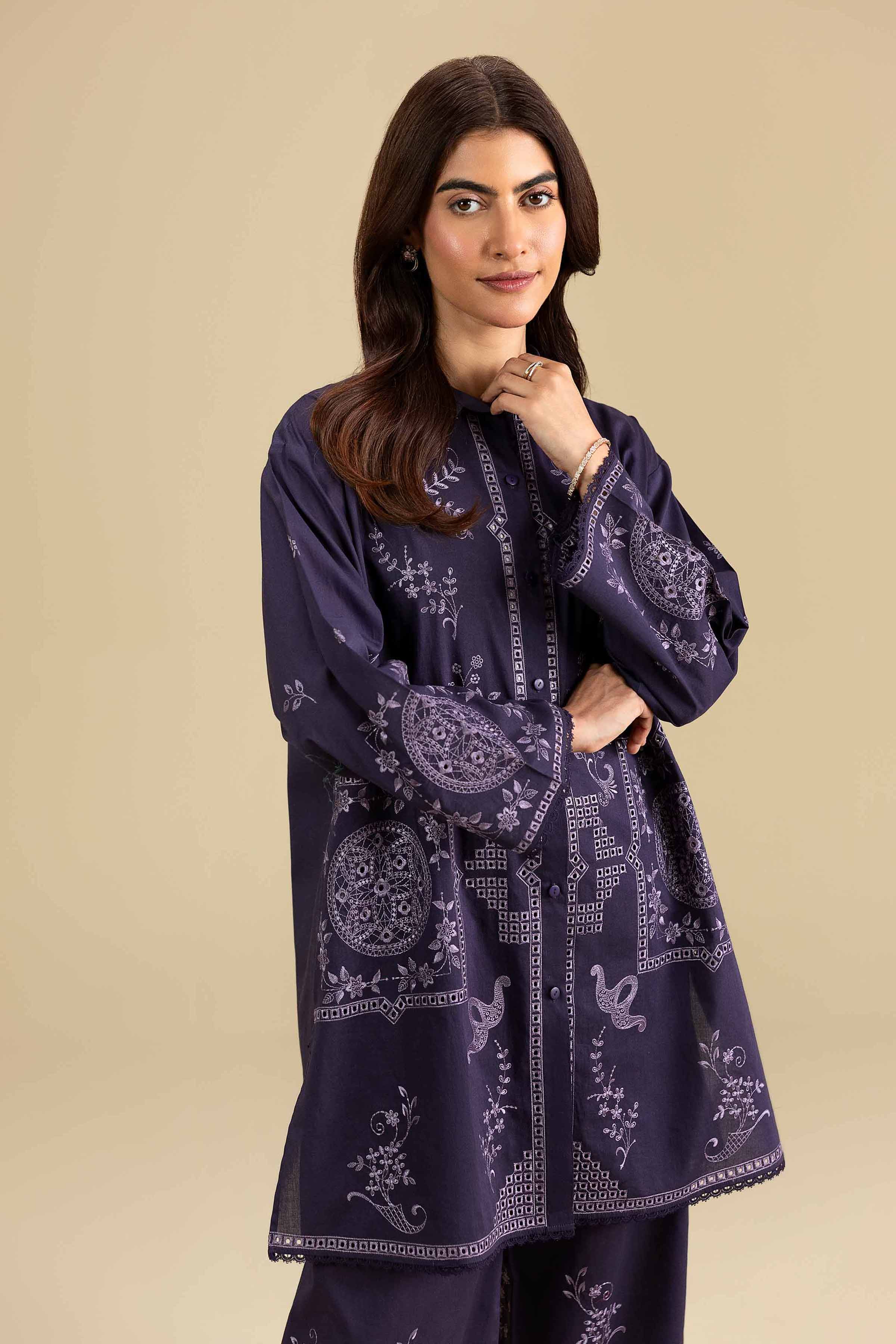2 Piece - Embroidered Suit - KFE26-156 Purple Cambric 2PC Embroidered READY TO WEAR