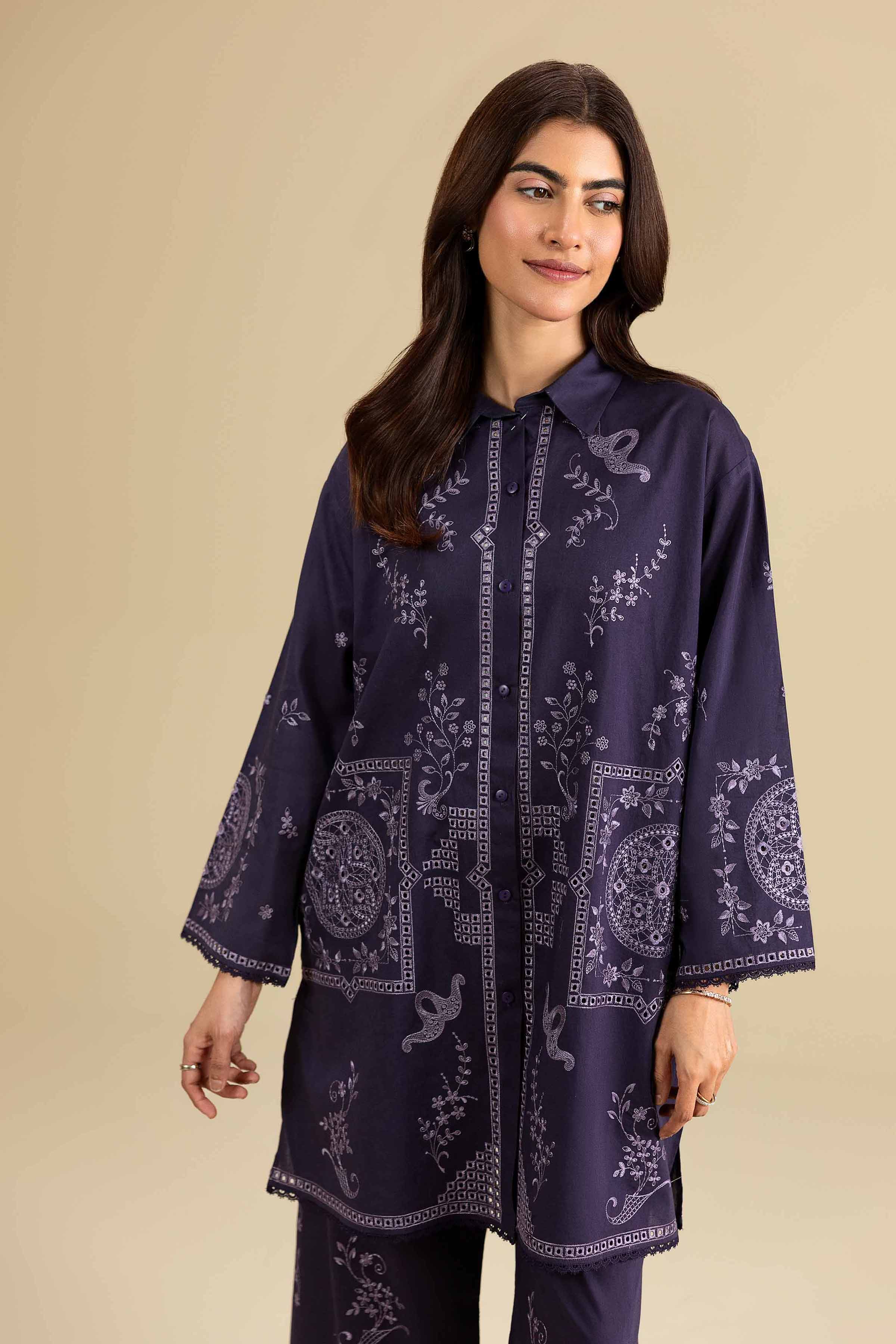 2 Piece - Embroidered Suit - KFE26-156 Purple Cambric 2PC Embroidered READY TO WEAR