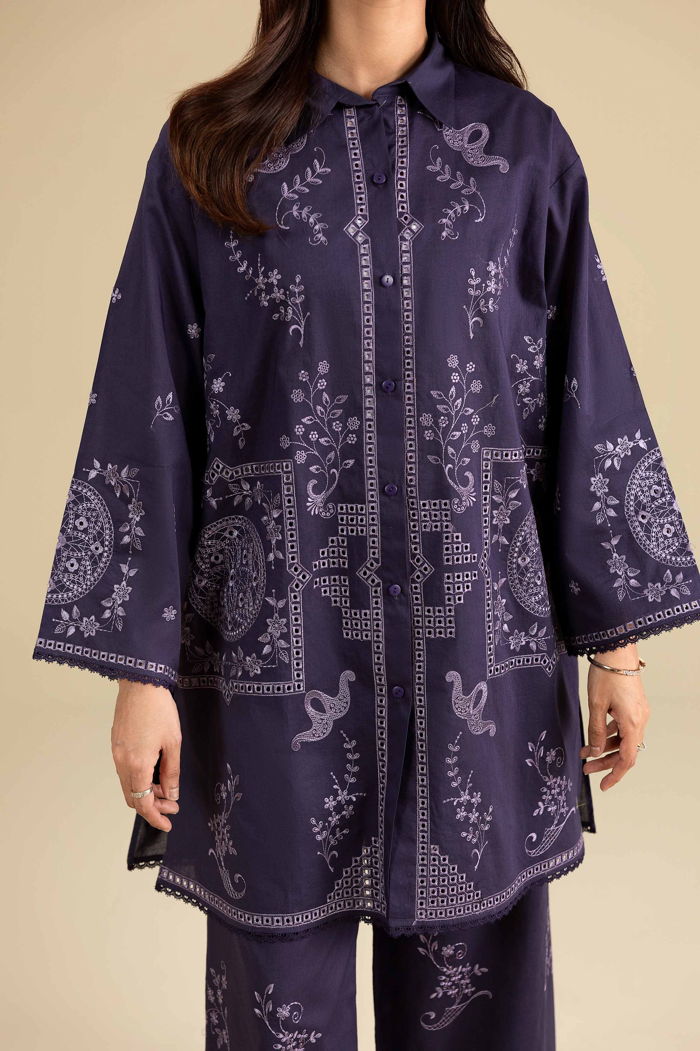 2 Piece - Embroidered Suit - KFE26-156 Purple Cambric 2PC Embroidered READY TO WEAR