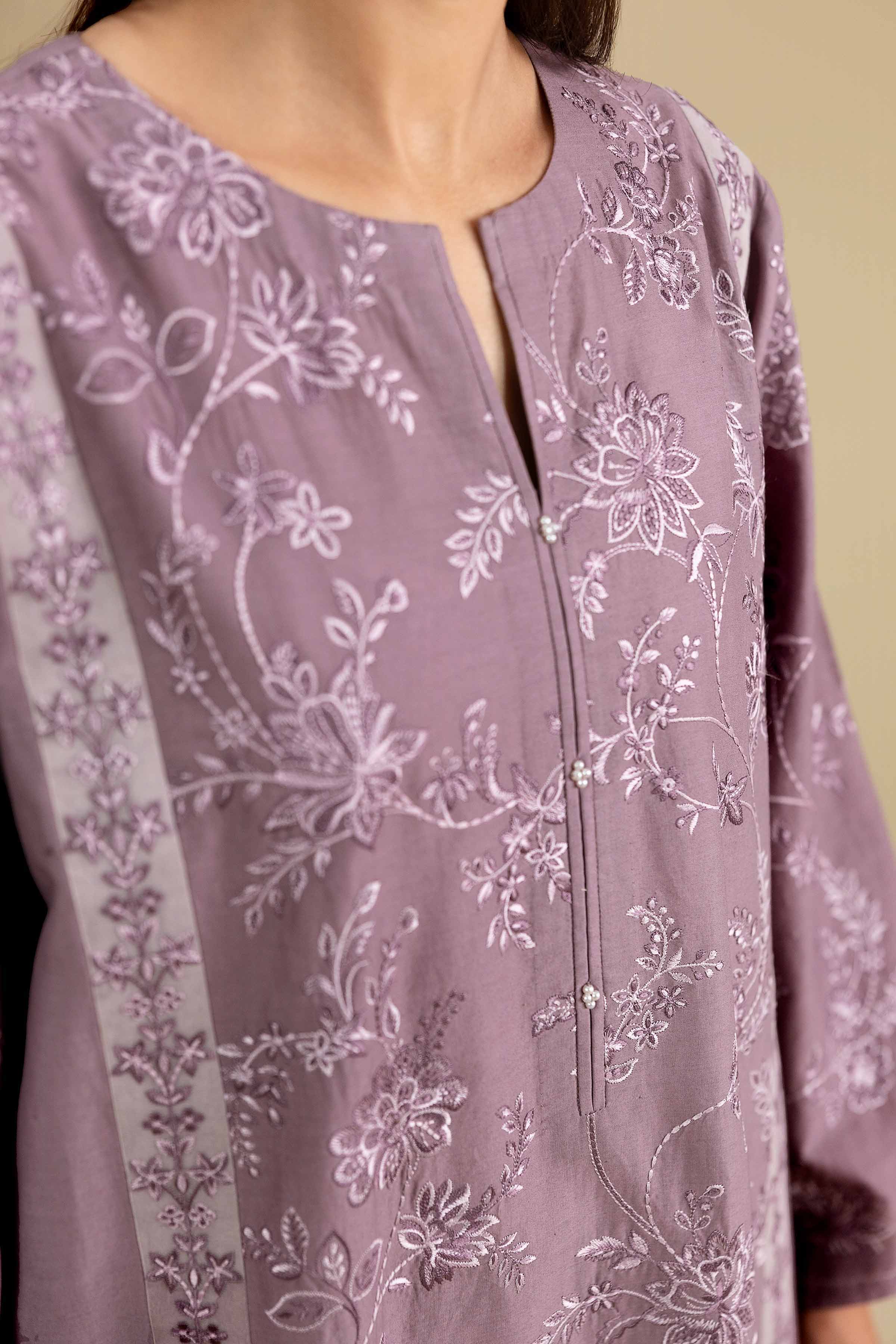 2 Piece - Embroidered Suit - KFE26-159 Purple Cambric 2PC Embroidered READY TO WEAR