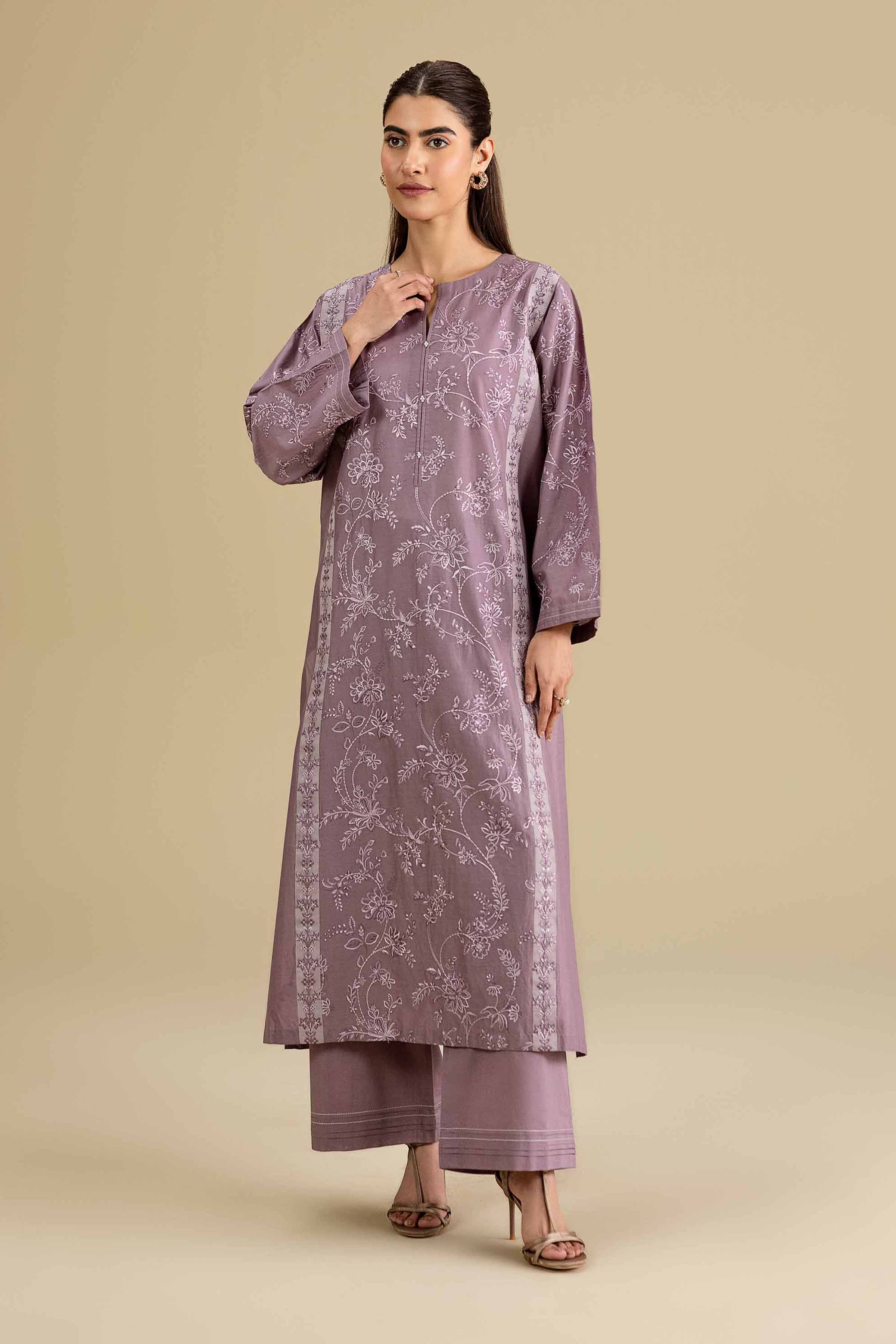 2 Piece - Embroidered Suit - KFE26-159 Purple Cambric 2PC Embroidered READY TO WEAR