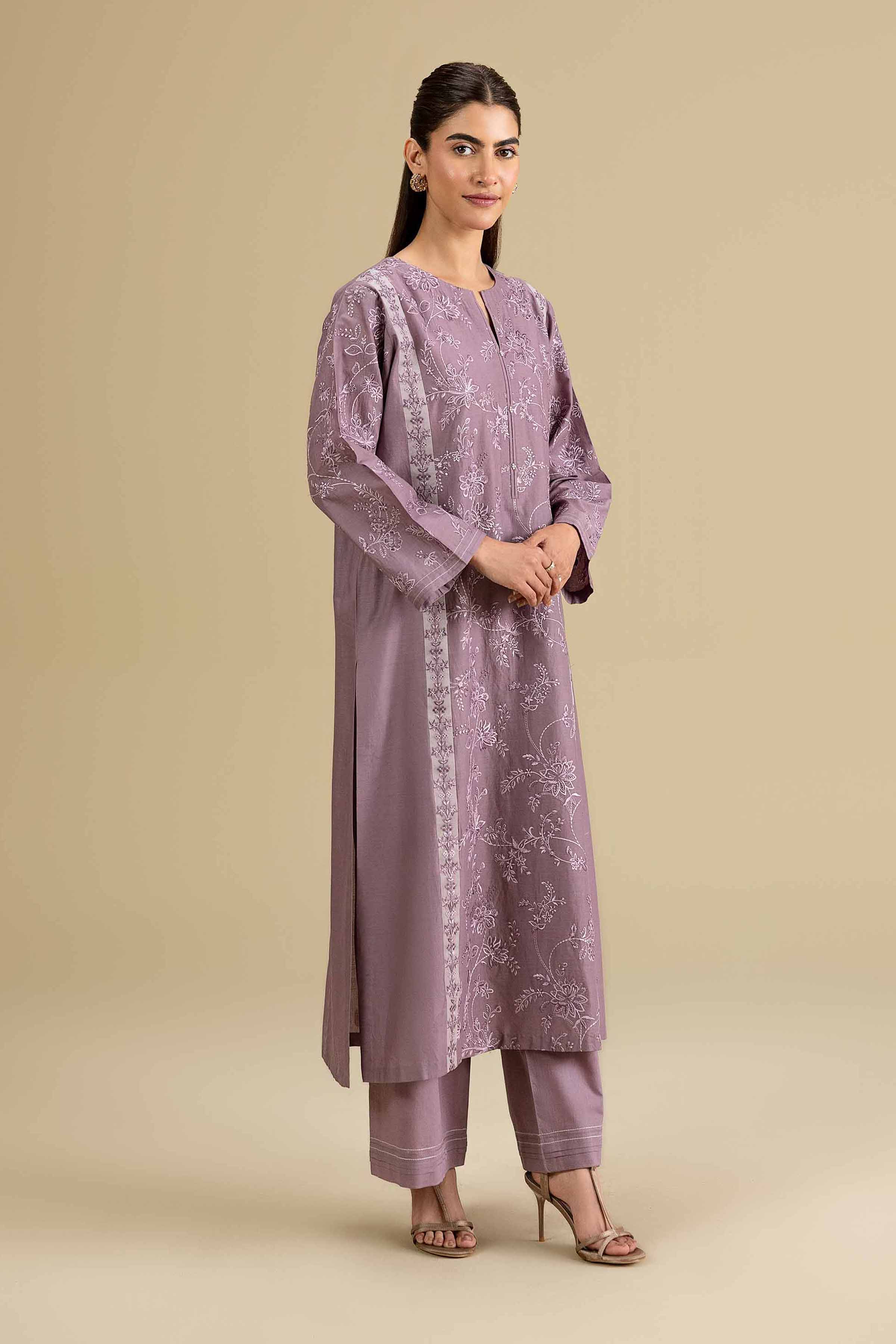 2 Piece - Embroidered Suit - KFE26-159 Purple Cambric 2PC Embroidered READY TO WEAR