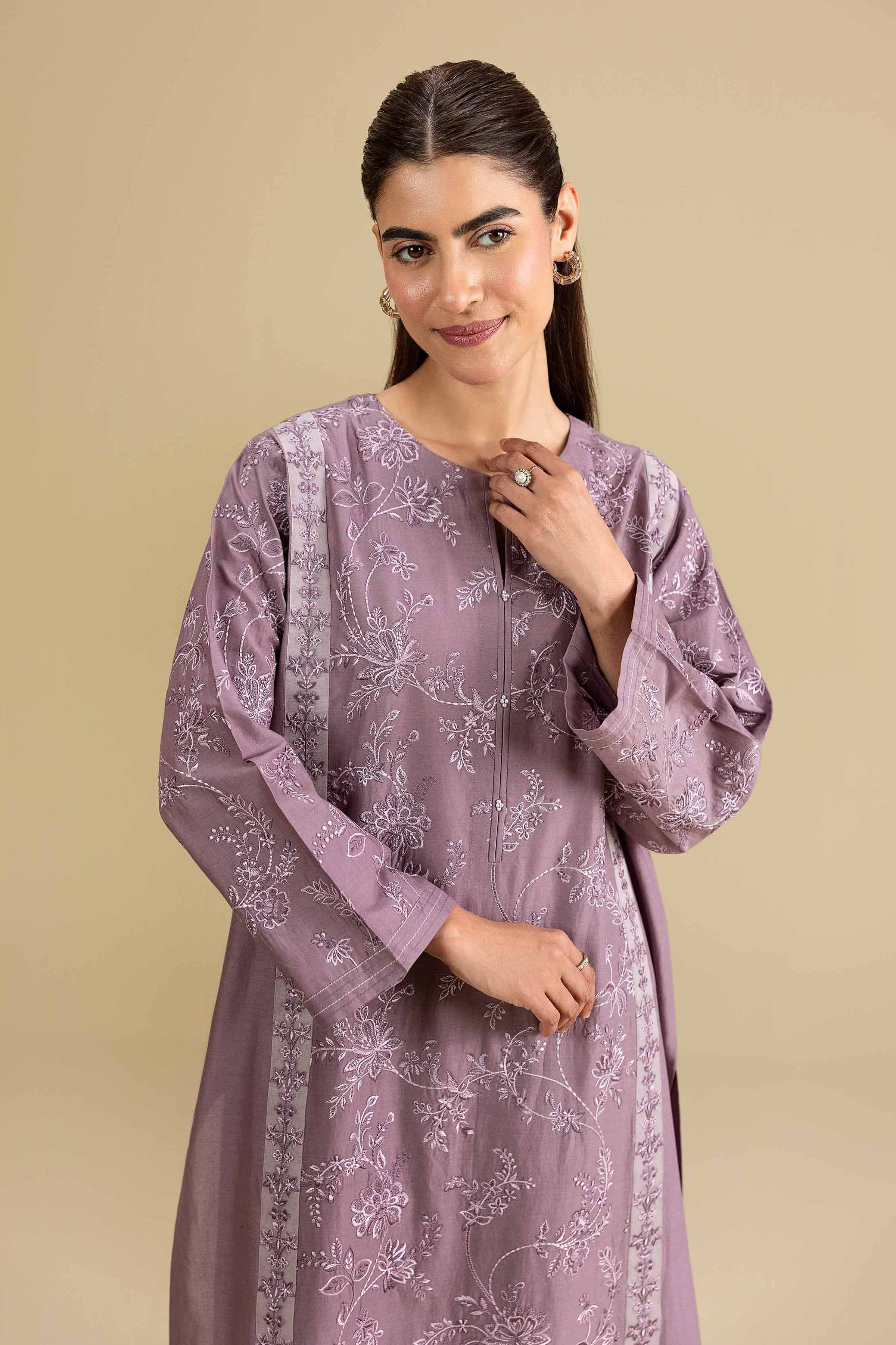 2 Piece - Embroidered Suit - KFE26-159 Purple Cambric 2PC Embroidered READY TO WEAR