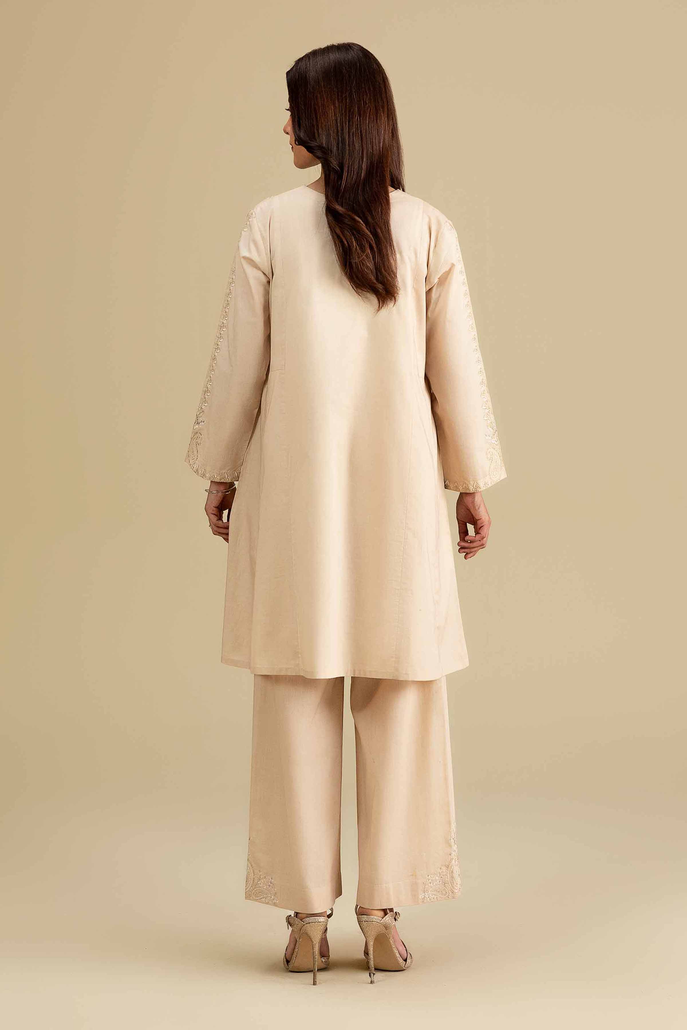 2 Piece - Embroidered Suit - KFE26-161 Beige Cambric 2PC Embroidered READY TO WEAR