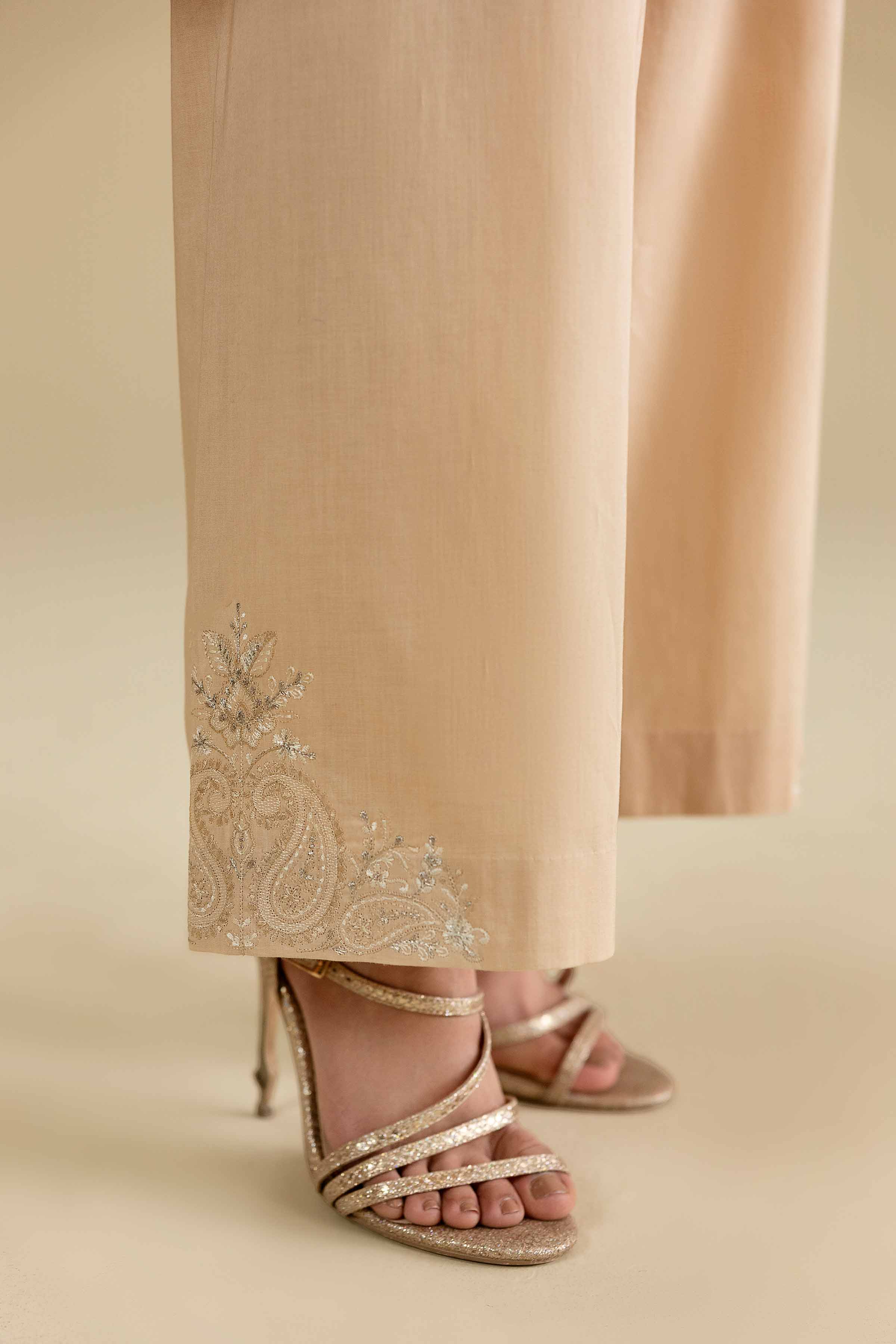 2 Piece - Embroidered Suit - KFE26-161 Beige Cambric 2PC Embroidered READY TO WEAR