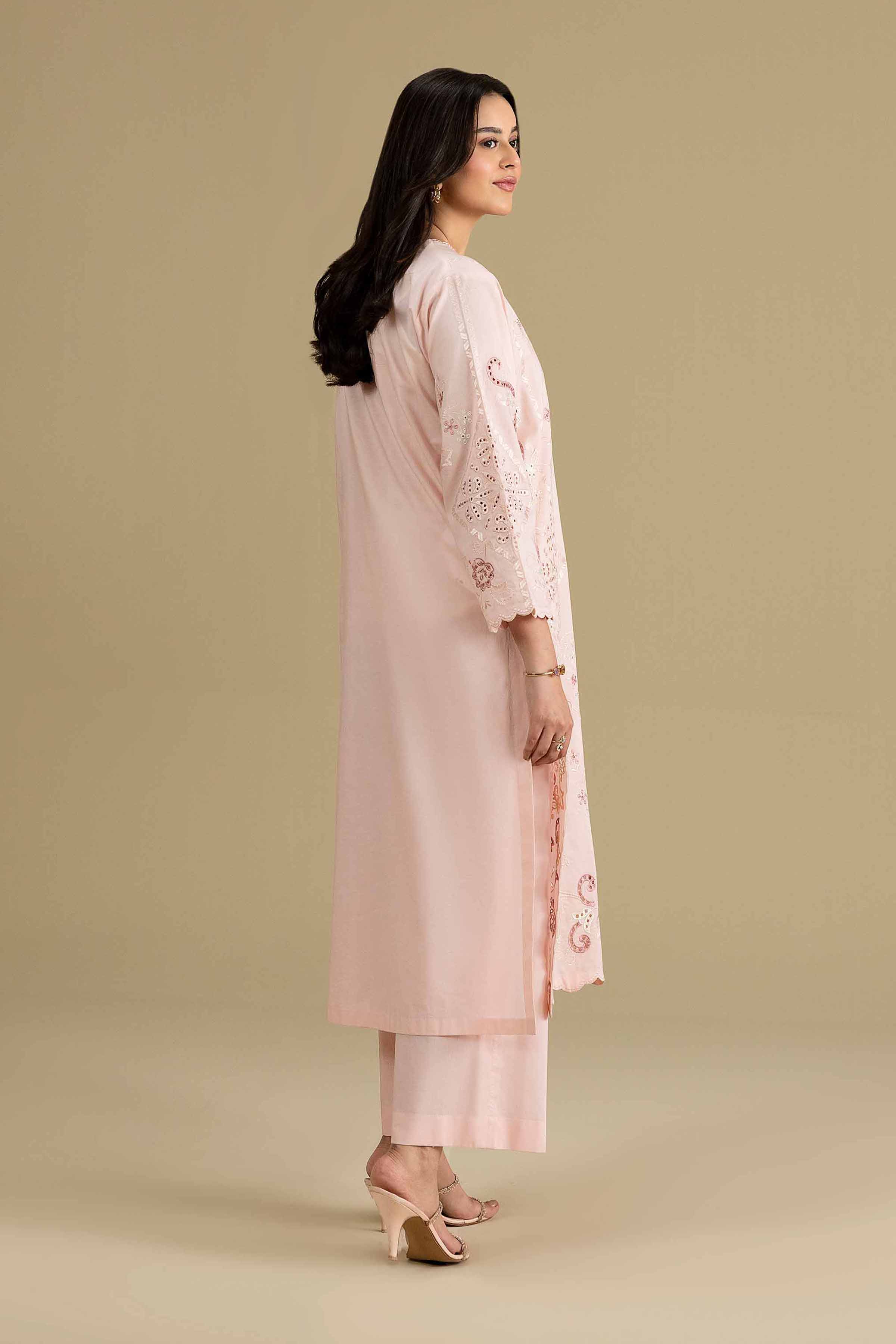 2 Piece - Embroidered Suit - KFE26-164 Pink Cambric 2PC Embroidered READY TO WEAR