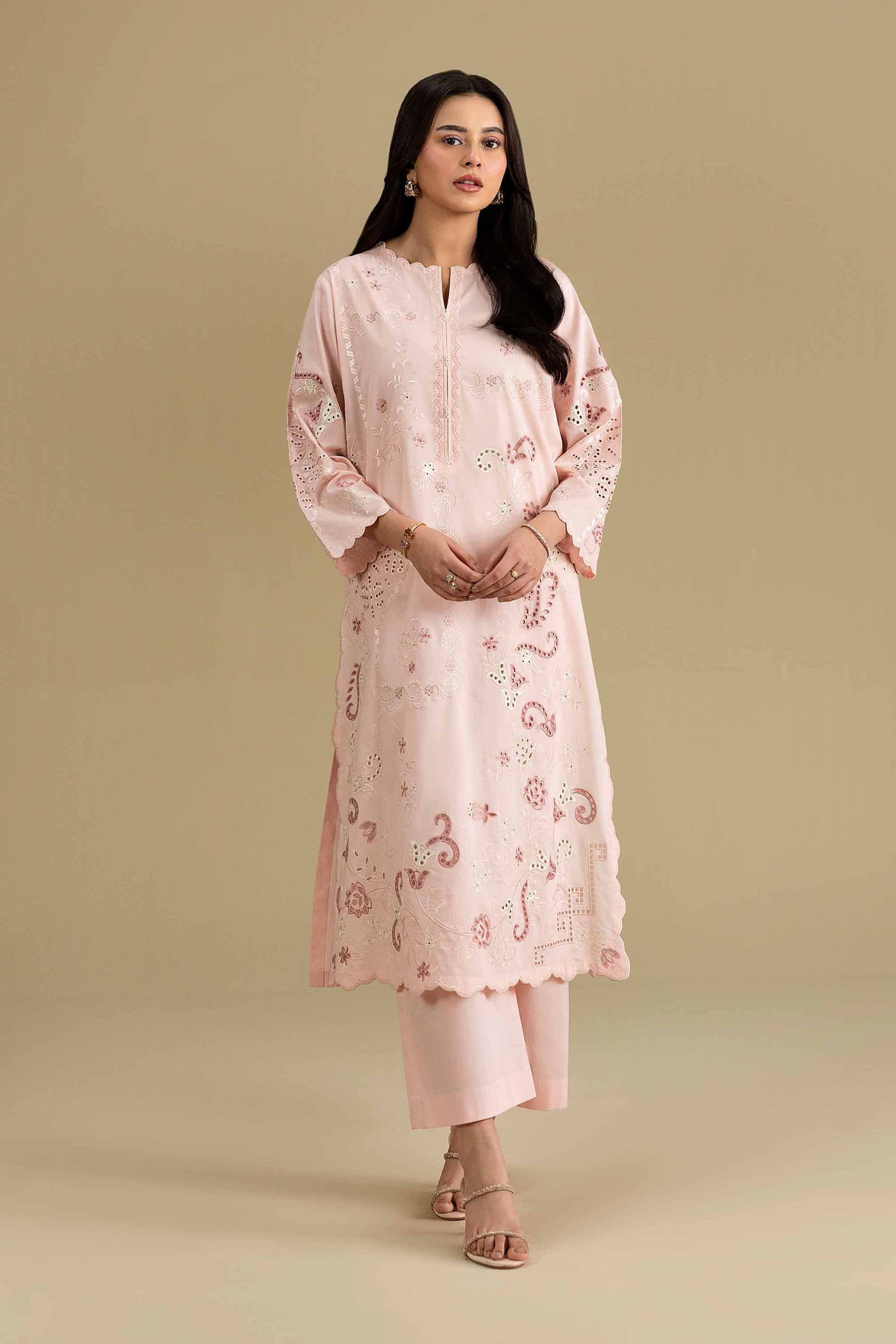 2 Piece - Embroidered Suit - KFE26-164 Pink Cambric 2PC Embroidered READY TO WEAR