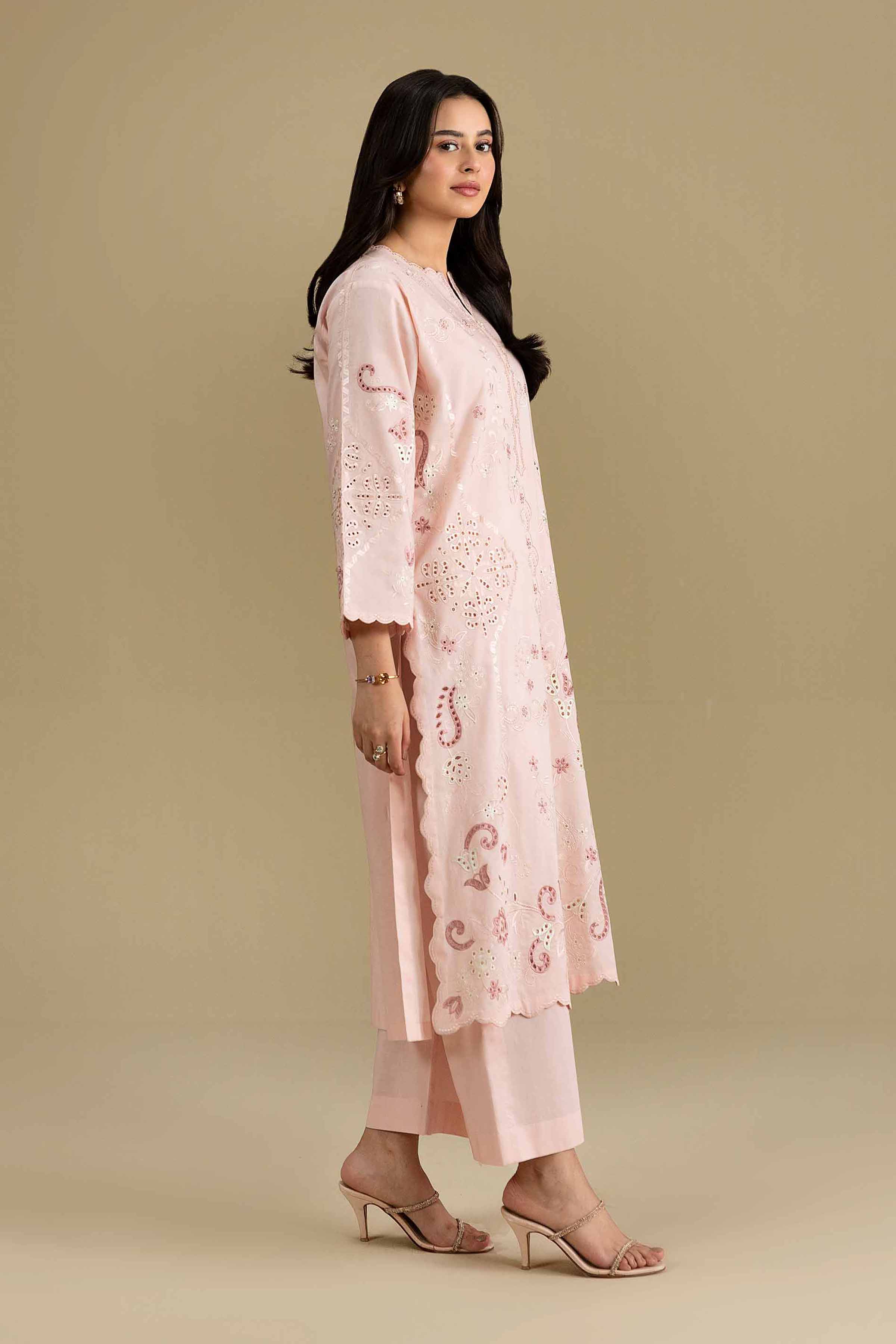 2 Piece - Embroidered Suit - KFE26-164 Pink Cambric 2PC Embroidered READY TO WEAR