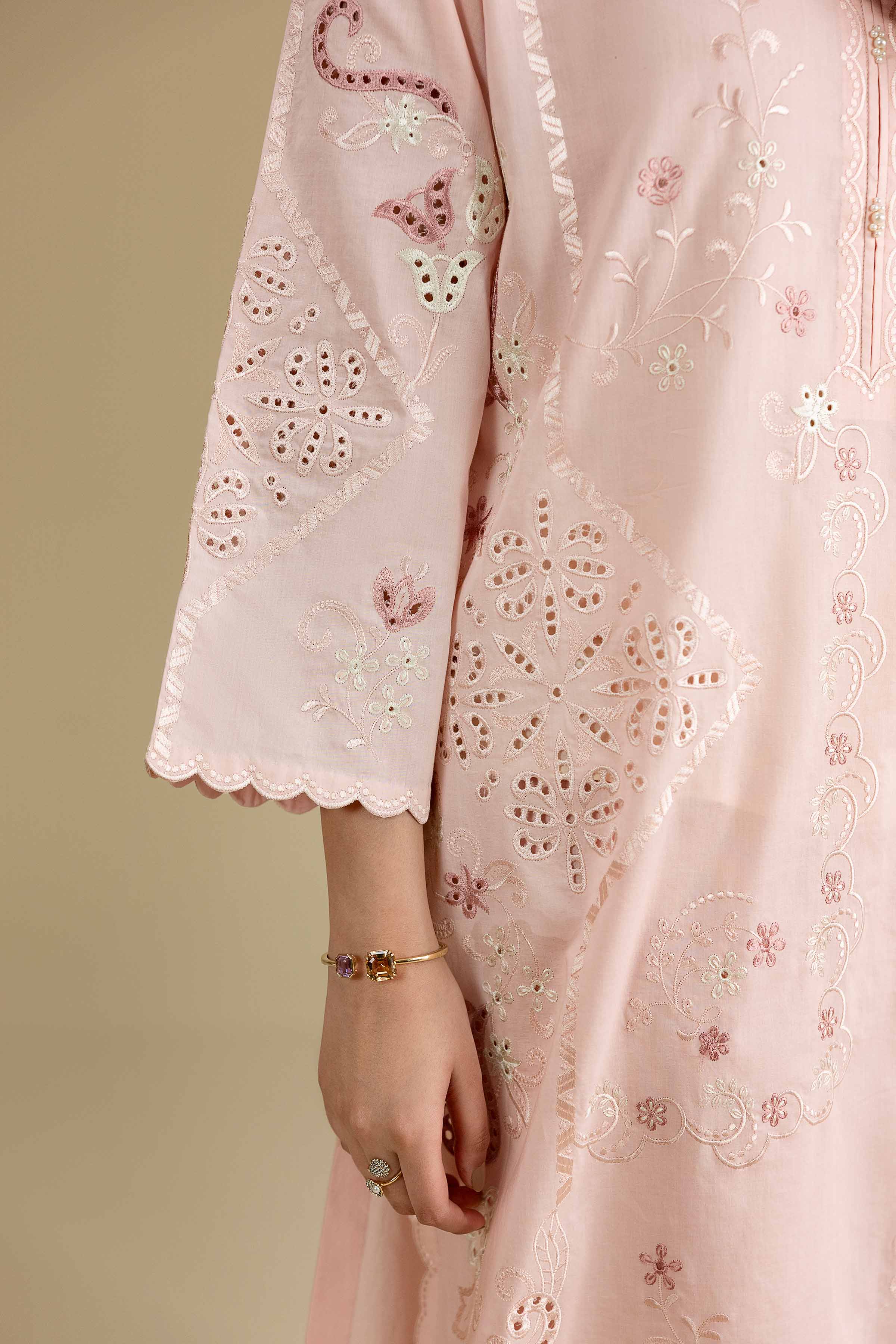 2 Piece - Embroidered Suit - KFE26-164 Pink Cambric 2PC Embroidered READY TO WEAR