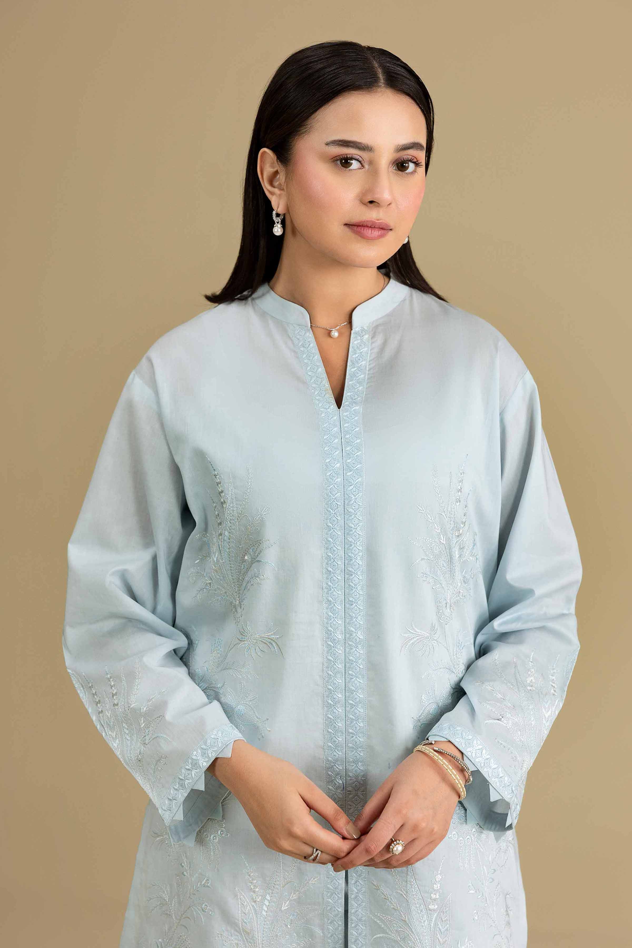 2 Piece - Embroidered Suit - KFE26-165 Blue Cambric 2PC Embroidered READY TO WEAR