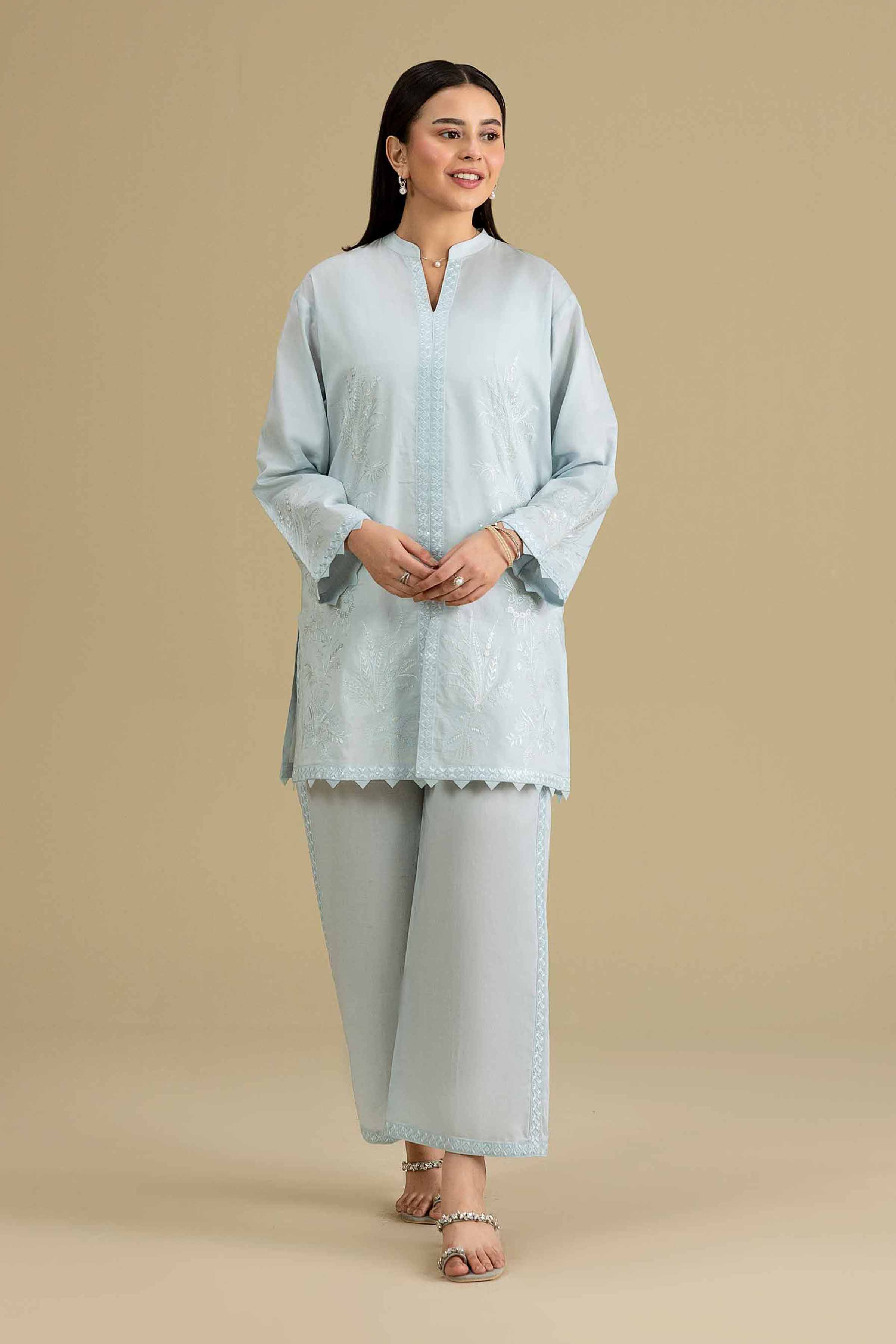 2 Piece - Embroidered Suit - KFE26-165 Blue Cambric 2PC Embroidered READY TO WEAR