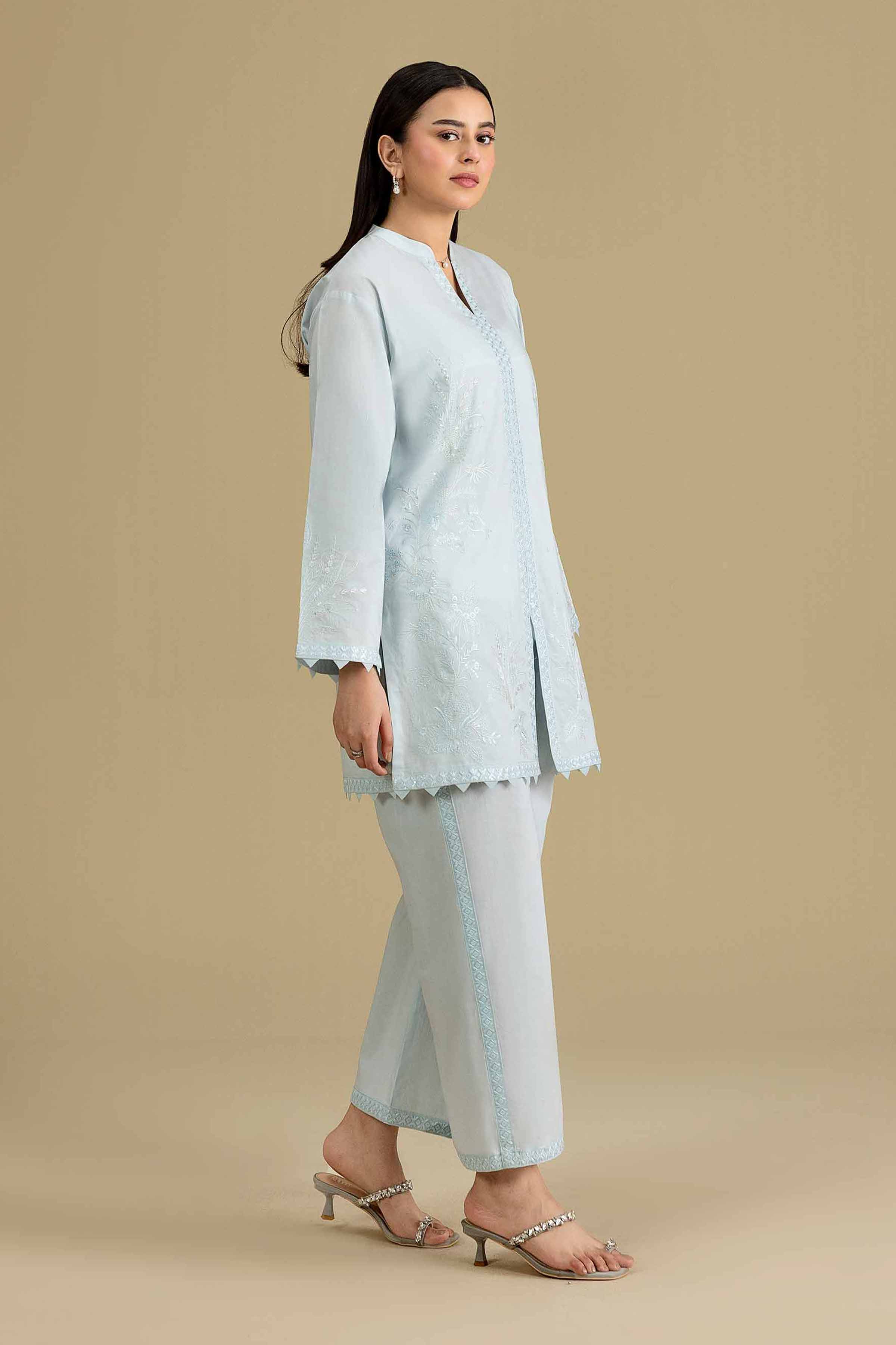 2 Piece - Embroidered Suit - KFE26-165 Blue Cambric 2PC Embroidered READY TO WEAR