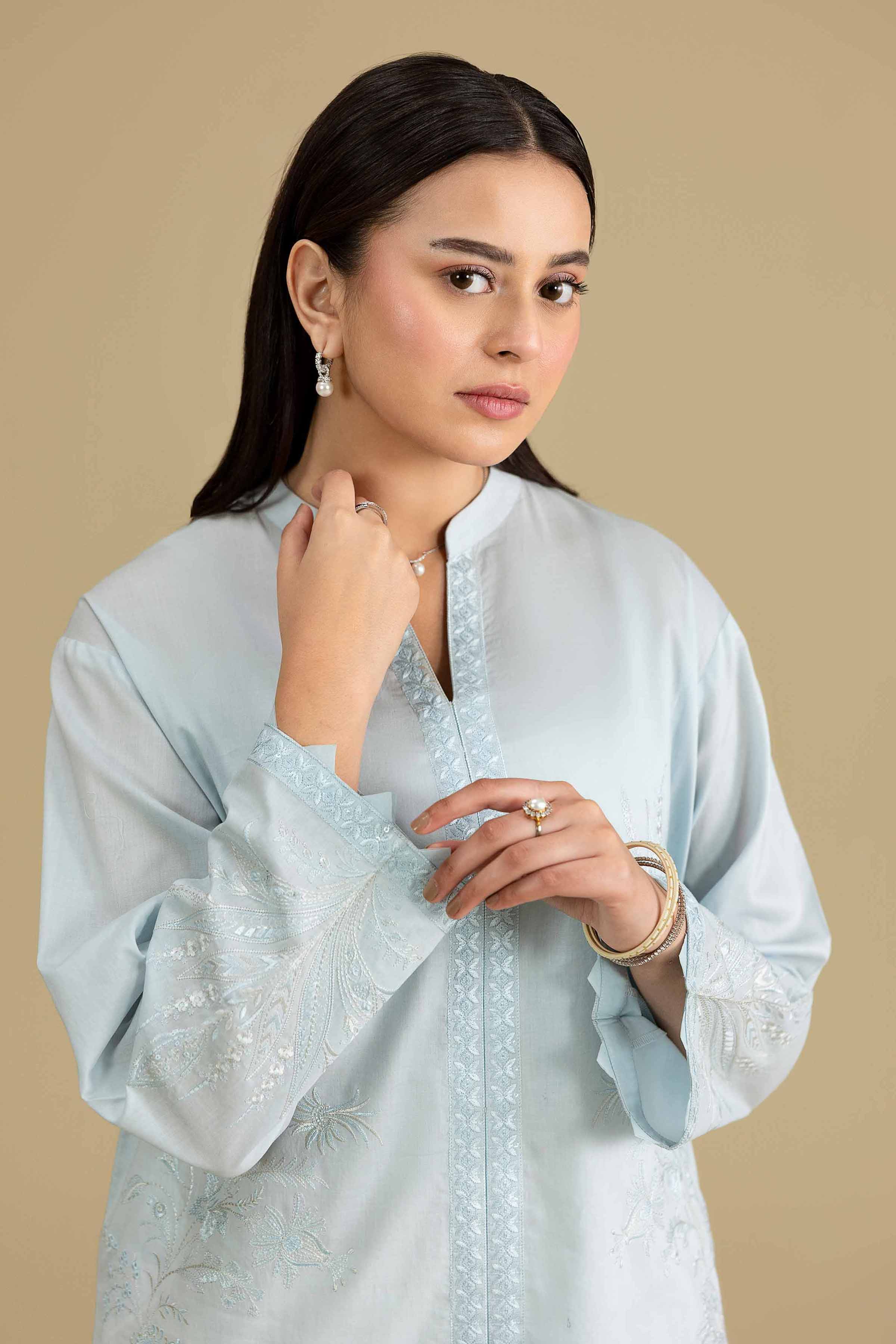 2 Piece - Embroidered Suit - KFE26-165 Blue Cambric 2PC Embroidered READY TO WEAR