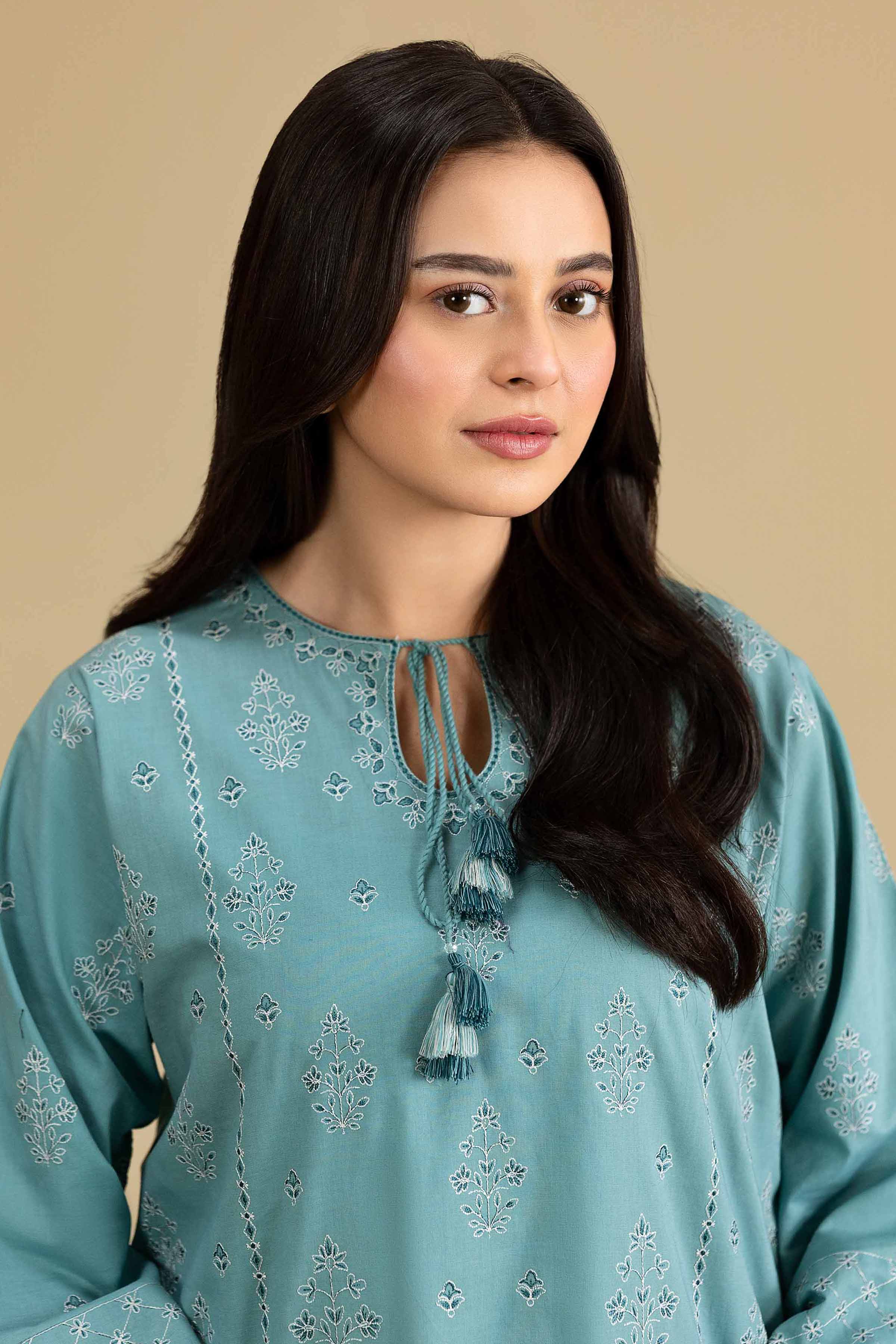 2 Piece - Embroidered Suit - KFE26-166 Blue Cambric 2PC Embroidered READY TO WEAR