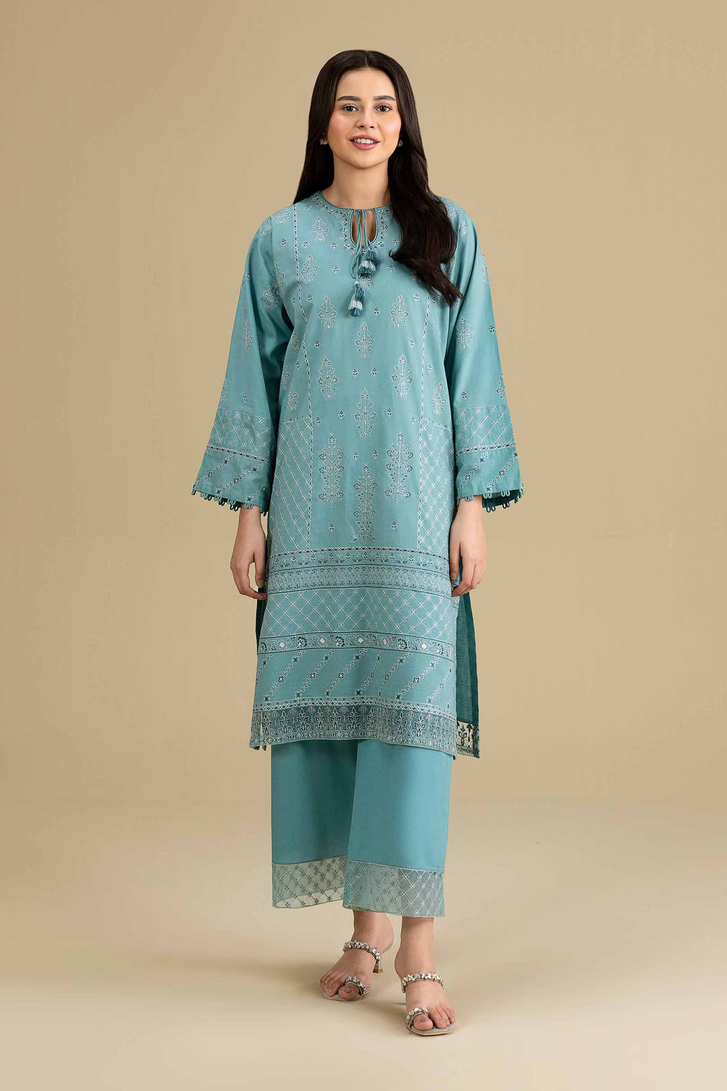 2 Piece - Embroidered Suit - KFE26-166 Blue Cambric 2PC Embroidered READY TO WEAR