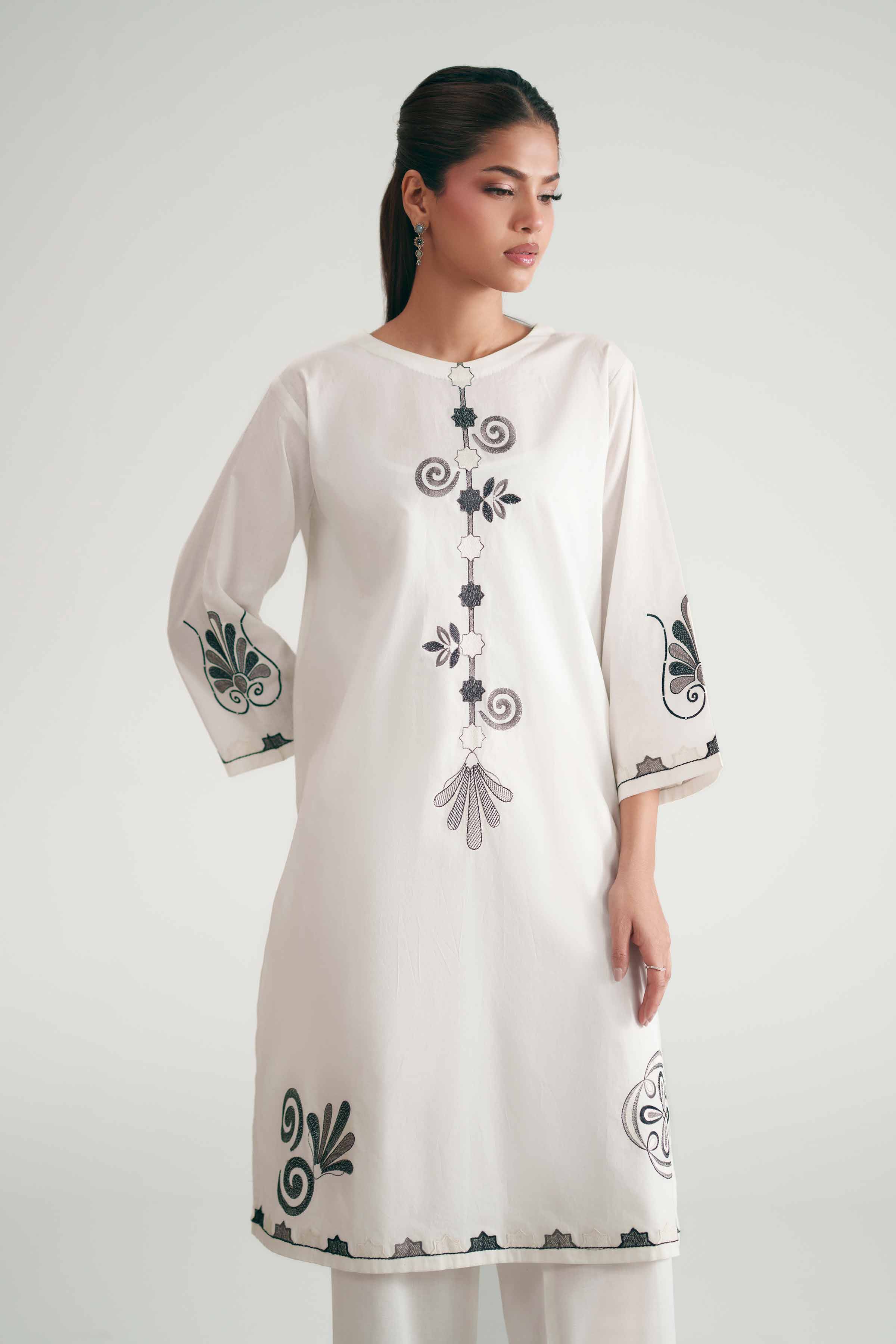 2 Piece - Embroidered Suit - KFE26-171 White Cambric 2PC Embroidered READY TO WEAR