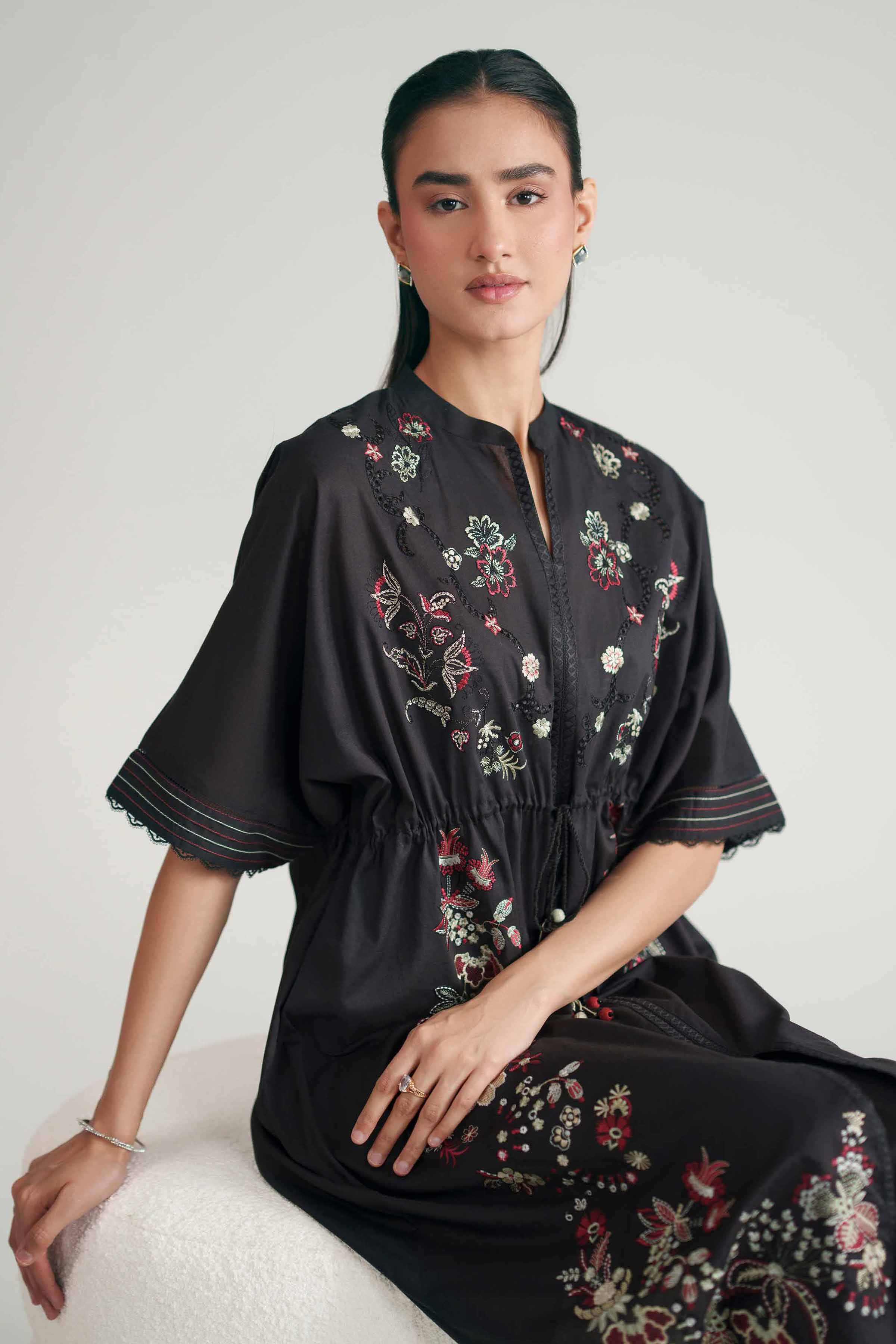 2 Piece - Embroidered Suit - KFE26-172 Black Cambric 2PC Embroidered READY TO WEAR