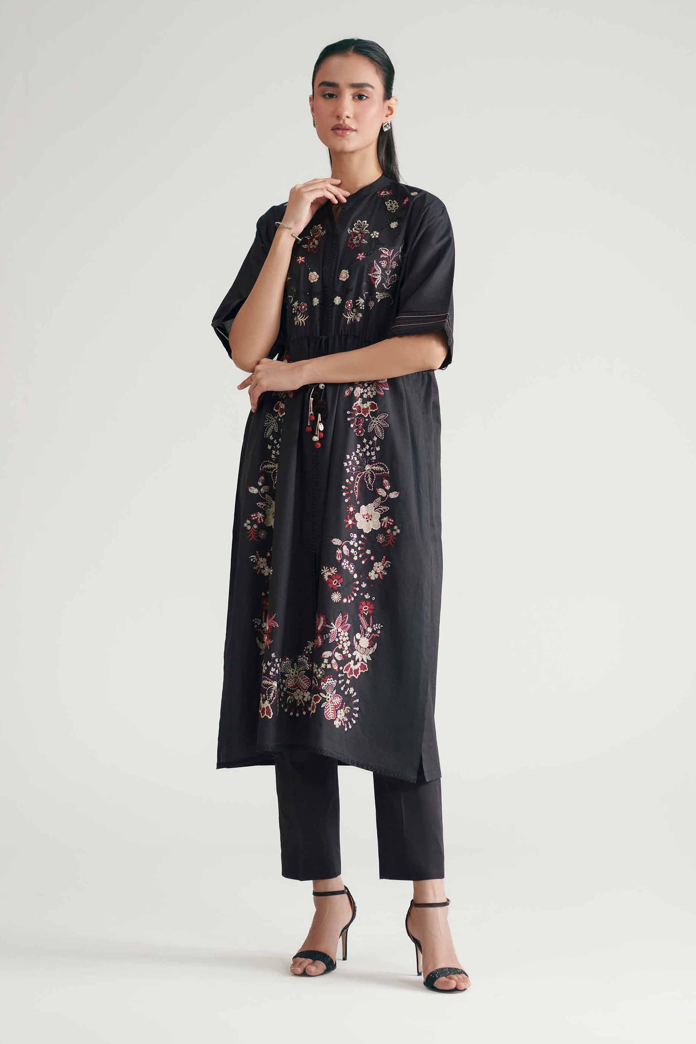 2 Piece - Embroidered Suit - KFE26-172 Black Cambric 2PC Embroidered READY TO WEAR