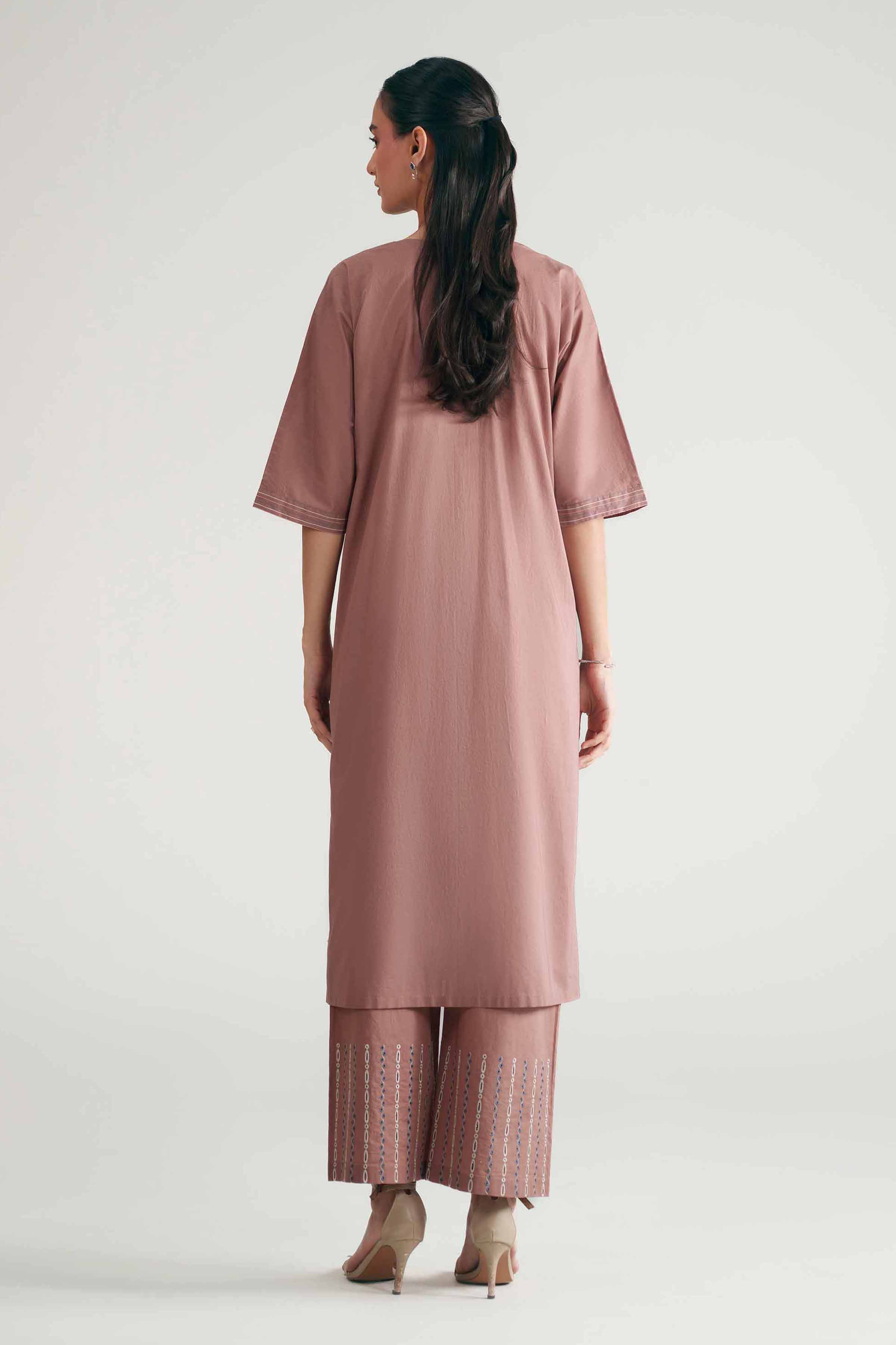 2 Piece - Embroidered Suit - KFE26-175 Brown Cambric 2PC Embroidered READY TO WEAR