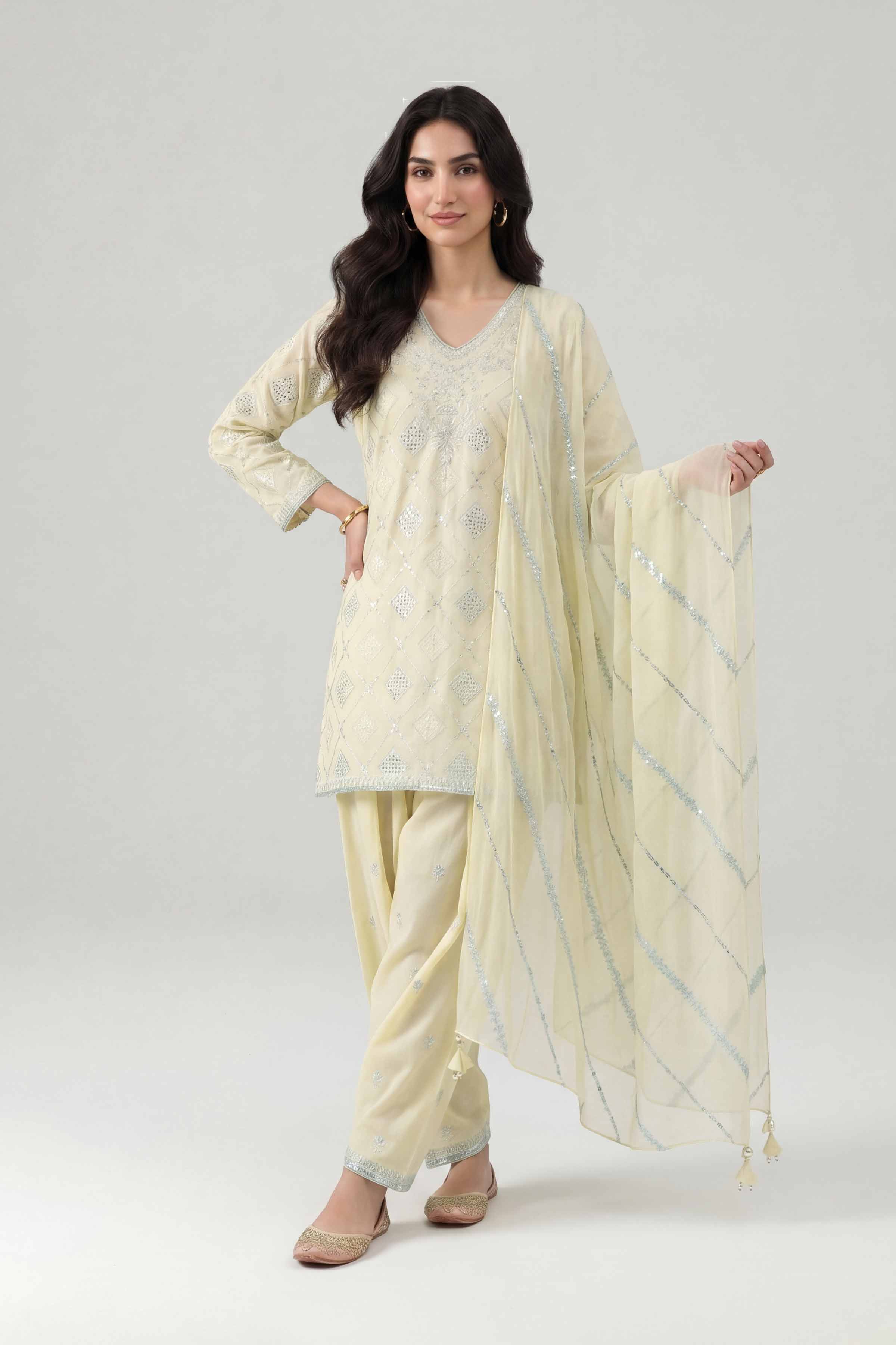 3 Piece - Embroidered Suit - KFE26-184