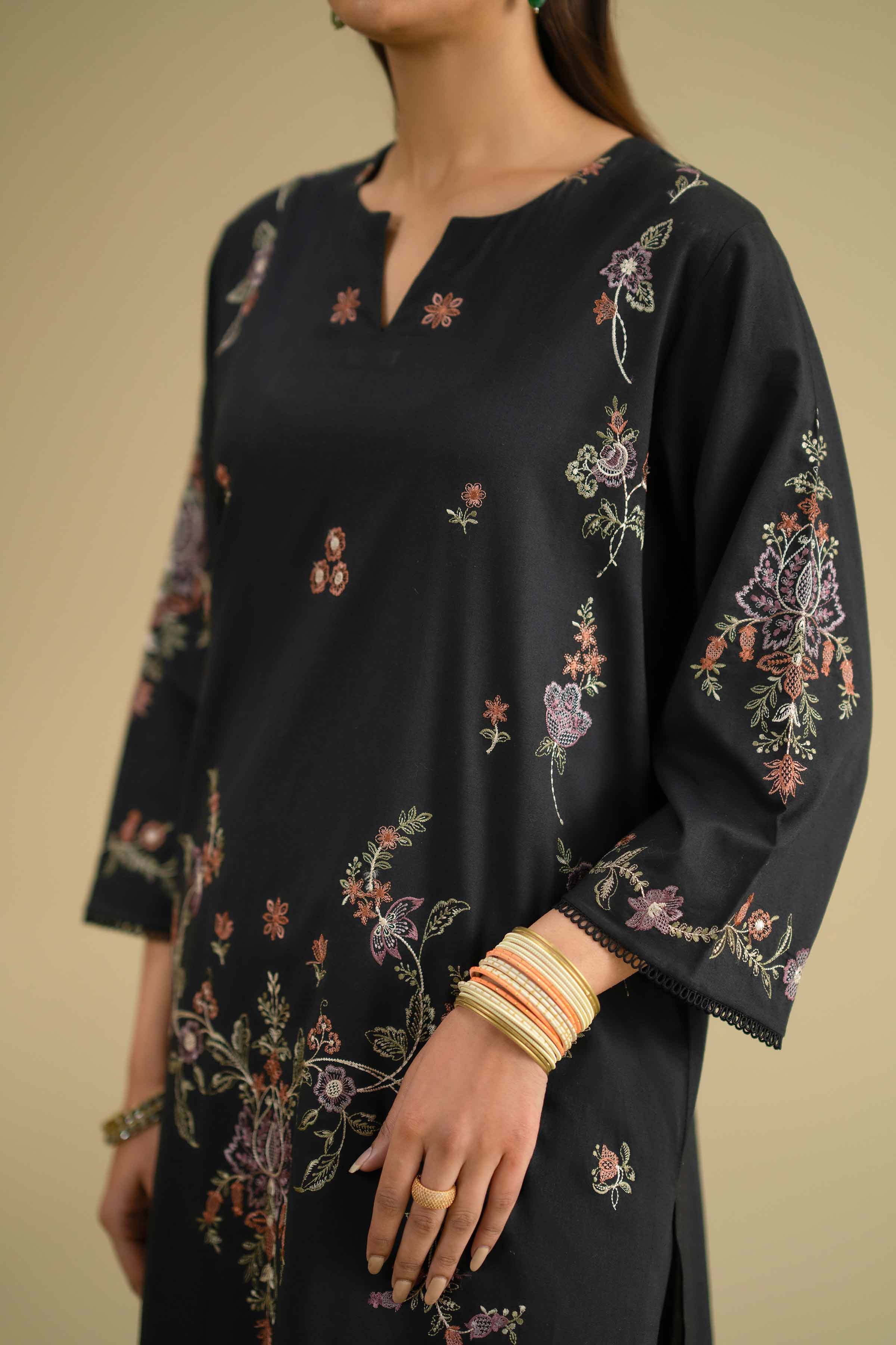 2 Piece - Embroidered Suit - KFE26-20 Black Cambric 2PC Embroidered LUXURY