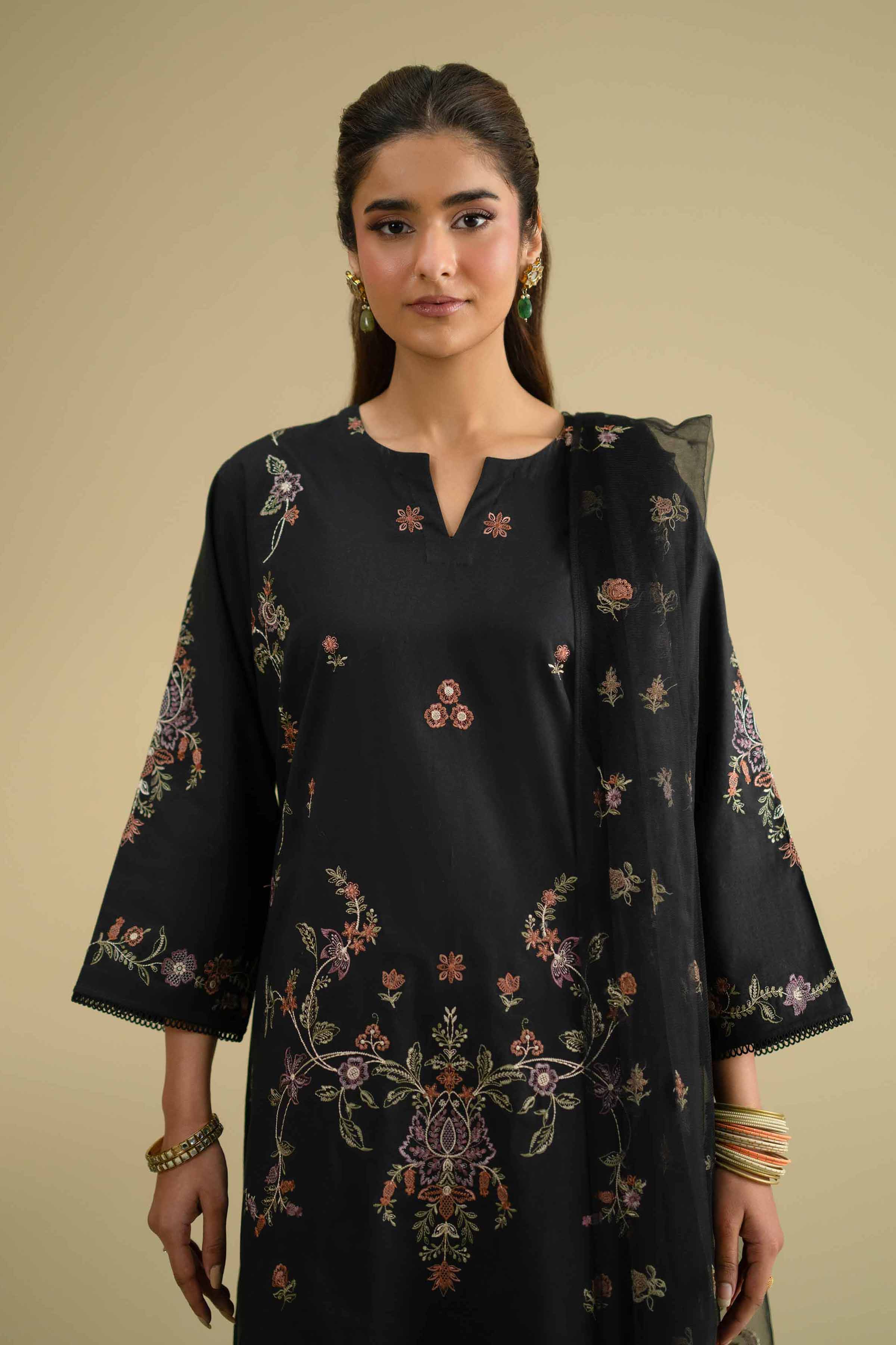 2 Piece - Embroidered Suit - KFE26-20 Black Cambric 2PC Embroidered LUXURY