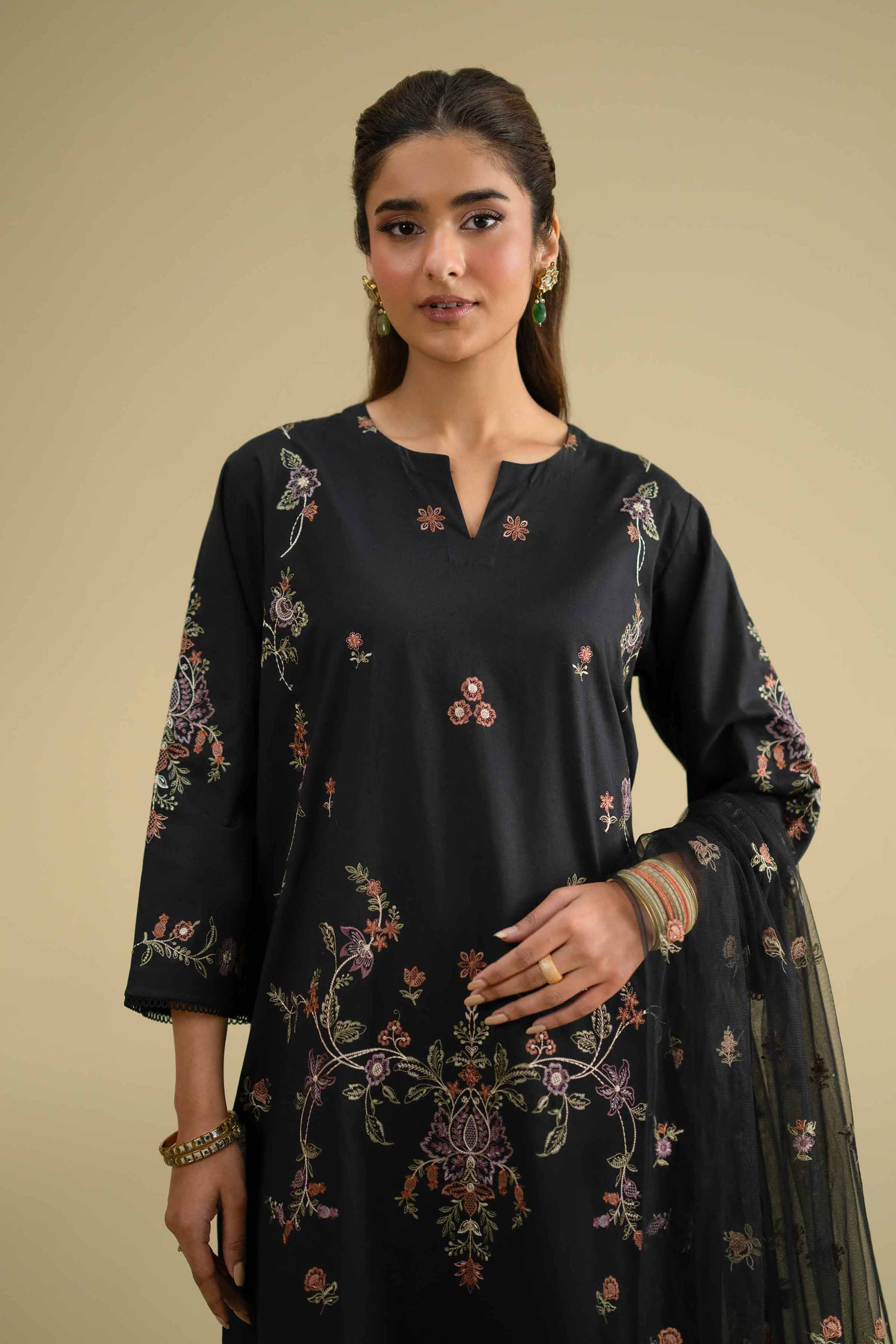 2 Piece - Embroidered Suit - KFE26-20 Black Cambric 2PC Embroidered LUXURY