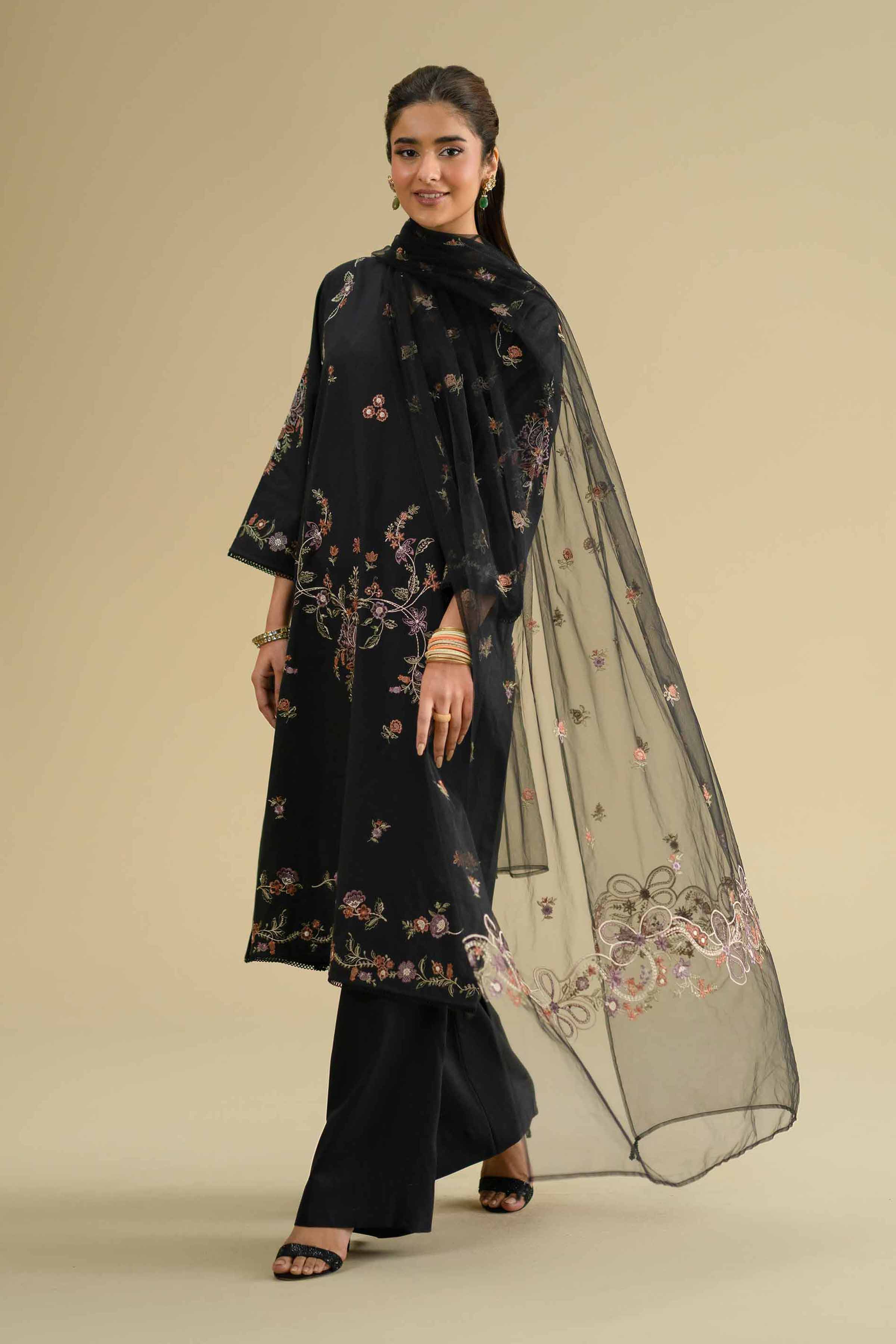 2 Piece - Embroidered Suit - KFE26-20 Black Cambric 2PC Embroidered LUXURY