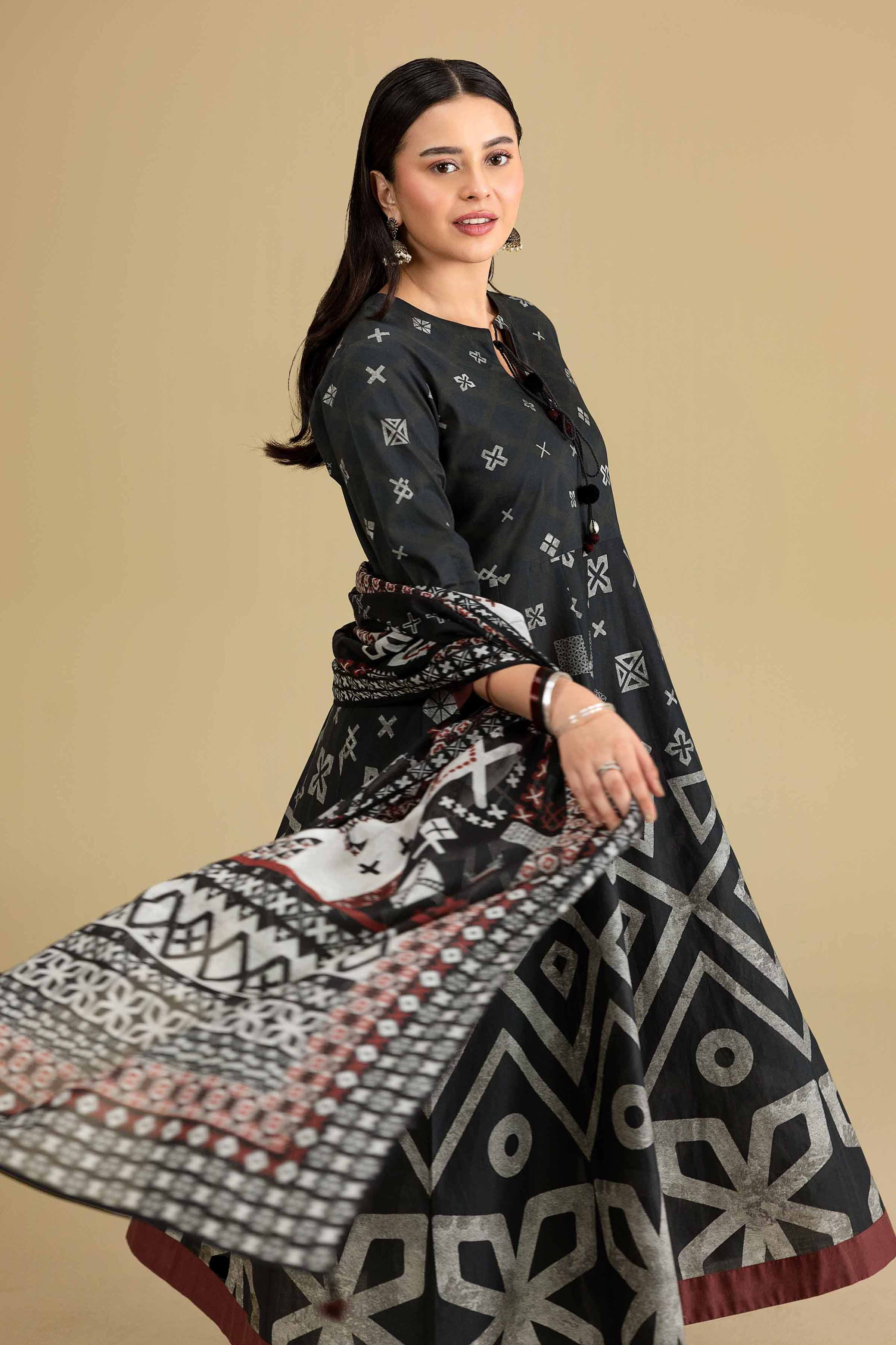 3 Piece - Printed Suit - KFE26-205 Black Cambric 3PC Printed READY TO WEAR