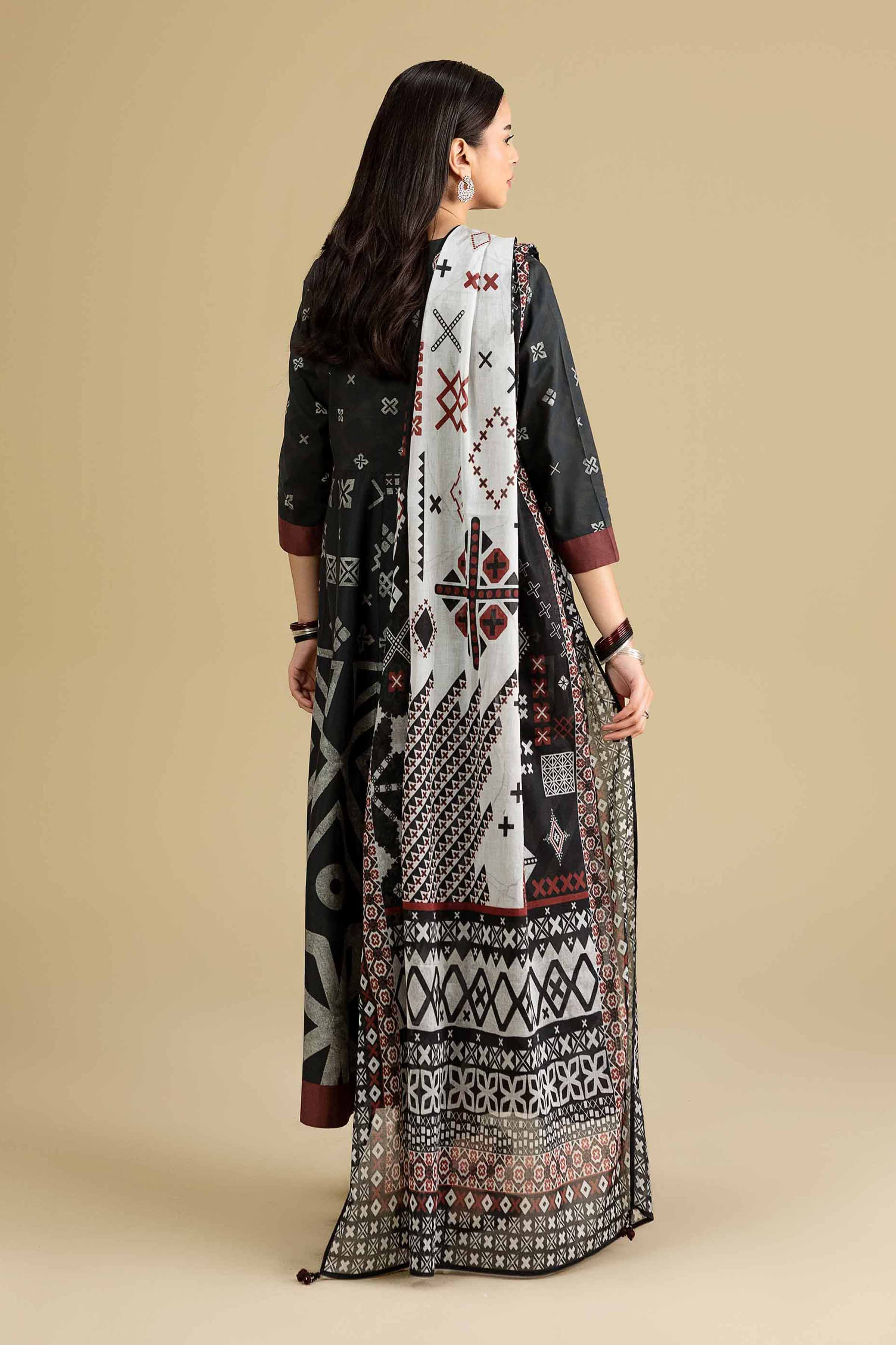 3 Piece - Printed Suit - KFE26-205 Black Cambric 3PC Printed READY TO WEAR