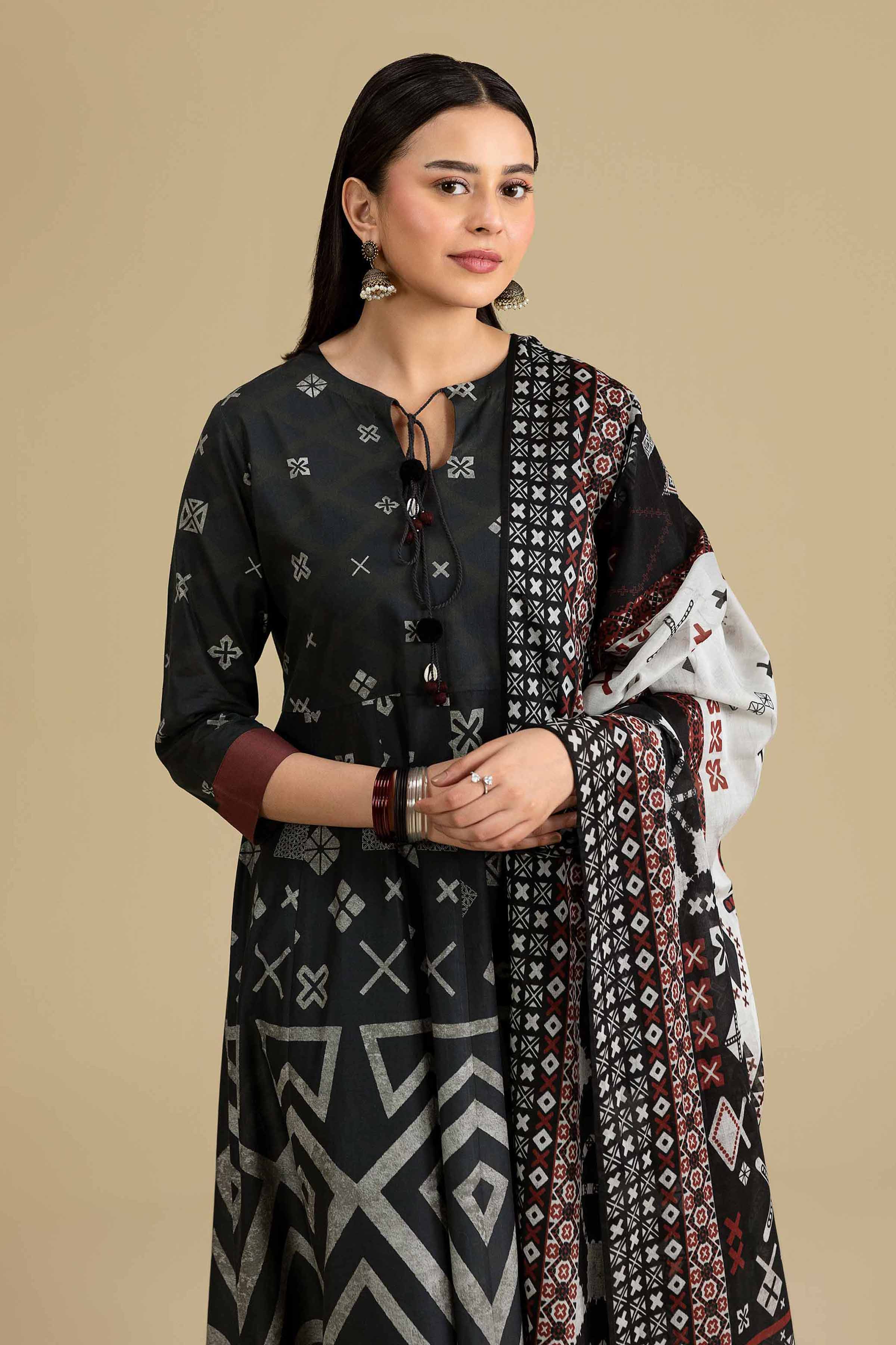 3 Piece - Printed Suit - KFE26-205 Black Cambric 3PC Printed READY TO WEAR