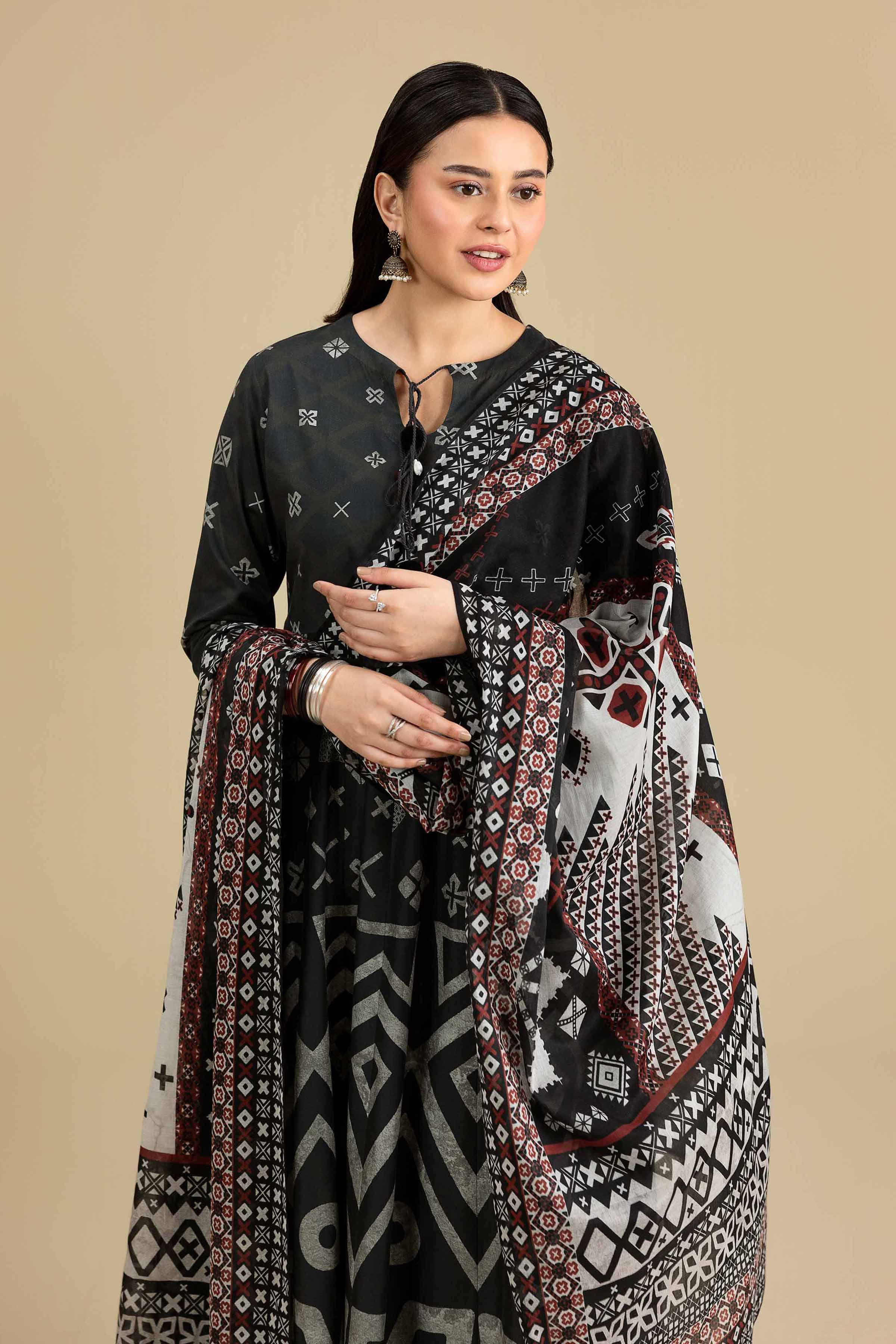 3 Piece - Printed Suit - KFE26-205 Black Cambric 3PC Printed READY TO WEAR