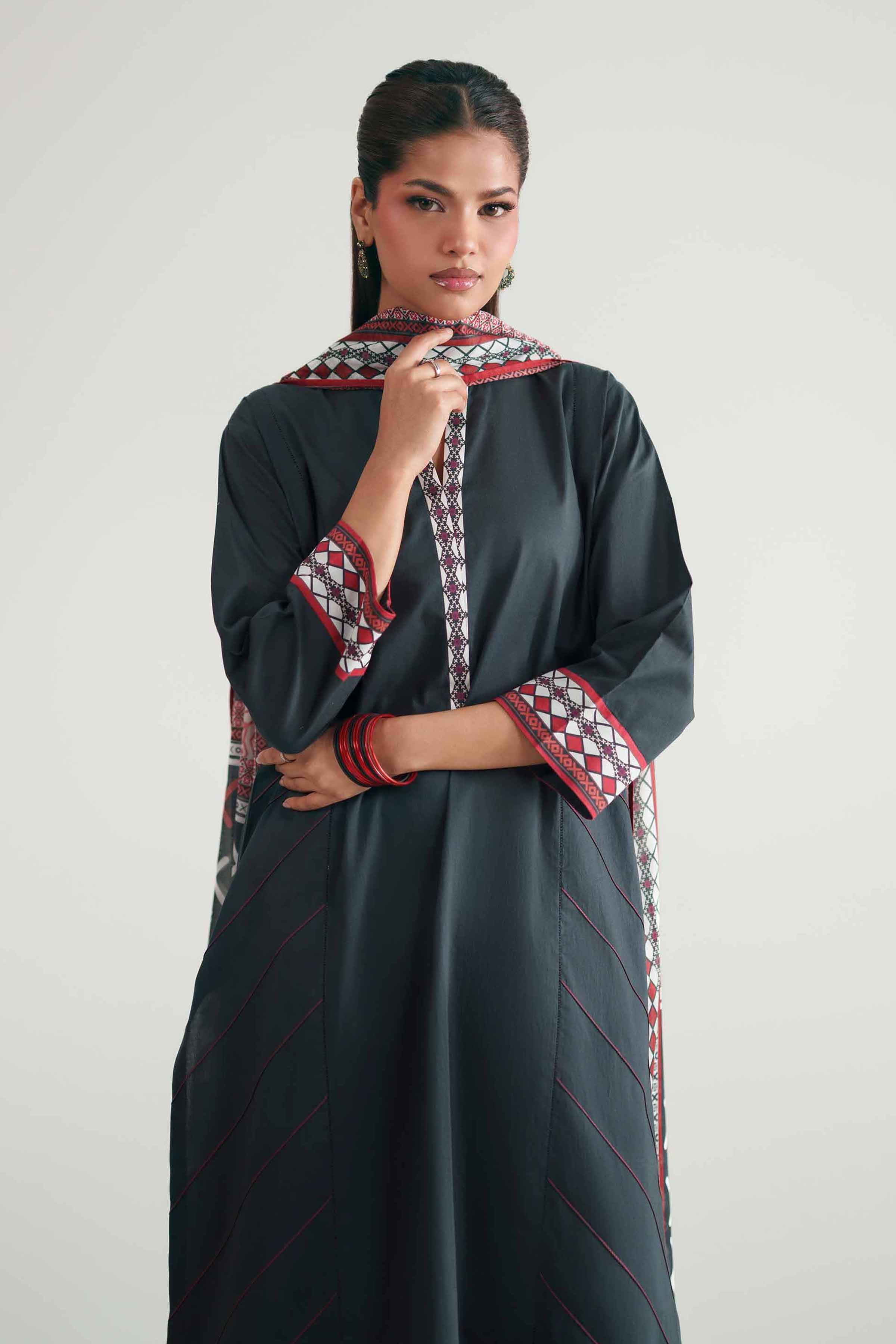 3 Piece - Printed Suit - KFE26-208 Black Cambric 3PC Printed READY TO WEAR