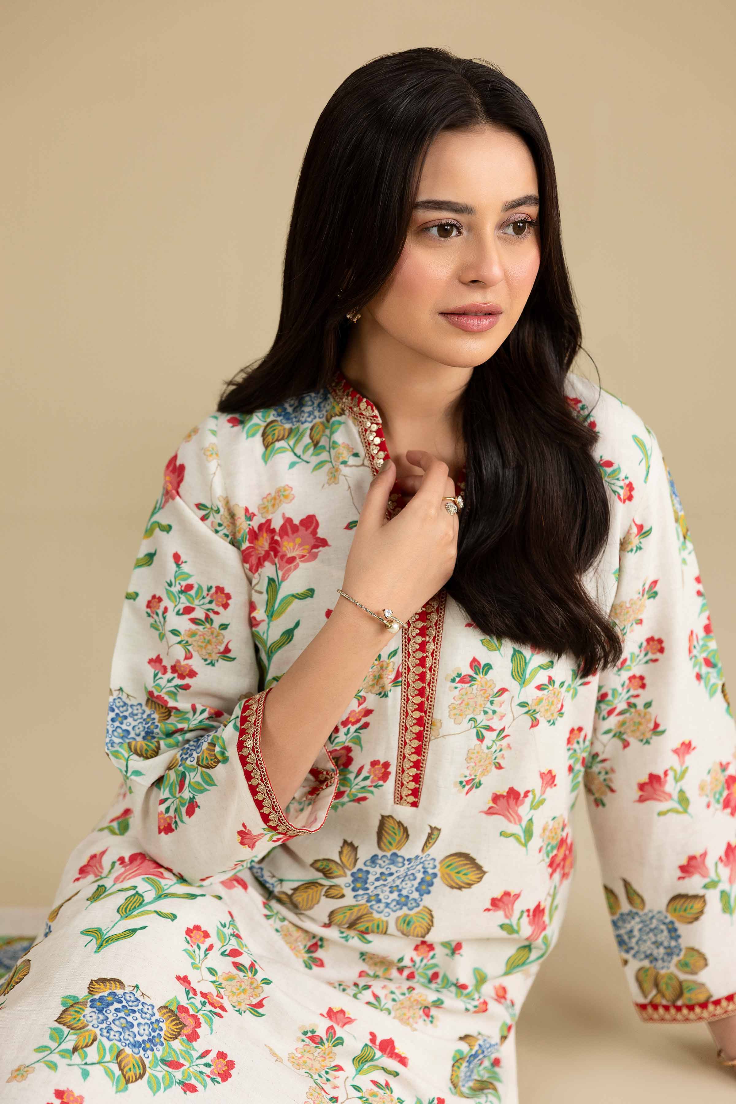 2 Piece - Printed Embroidered Suit - KFE26-209 Off White Cotton 2PC Embroidered READY TO WEAR