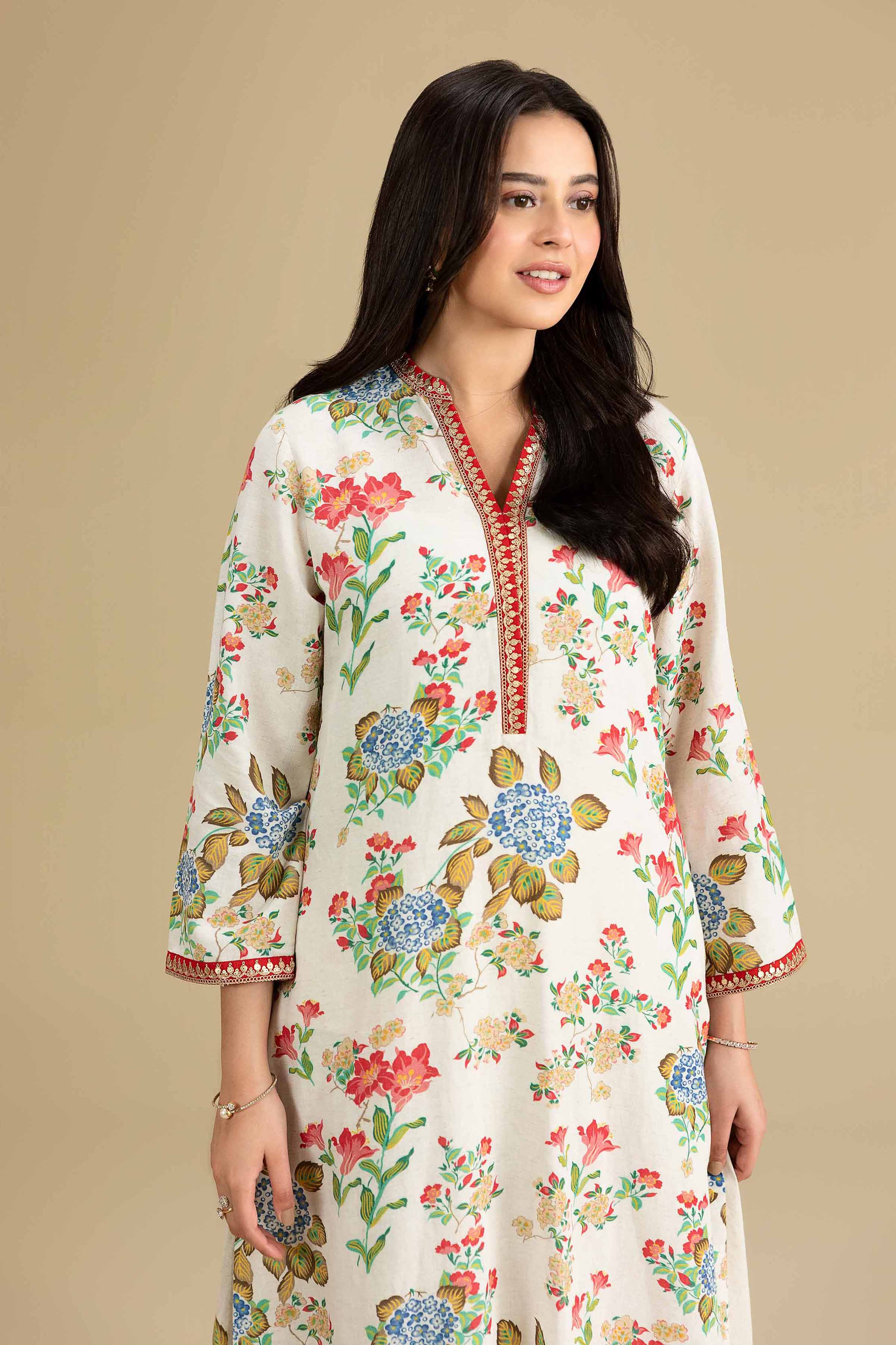 2 Piece - Printed Embroidered Suit - KFE26-209 Off White Cotton 2PC Embroidered READY TO WEAR