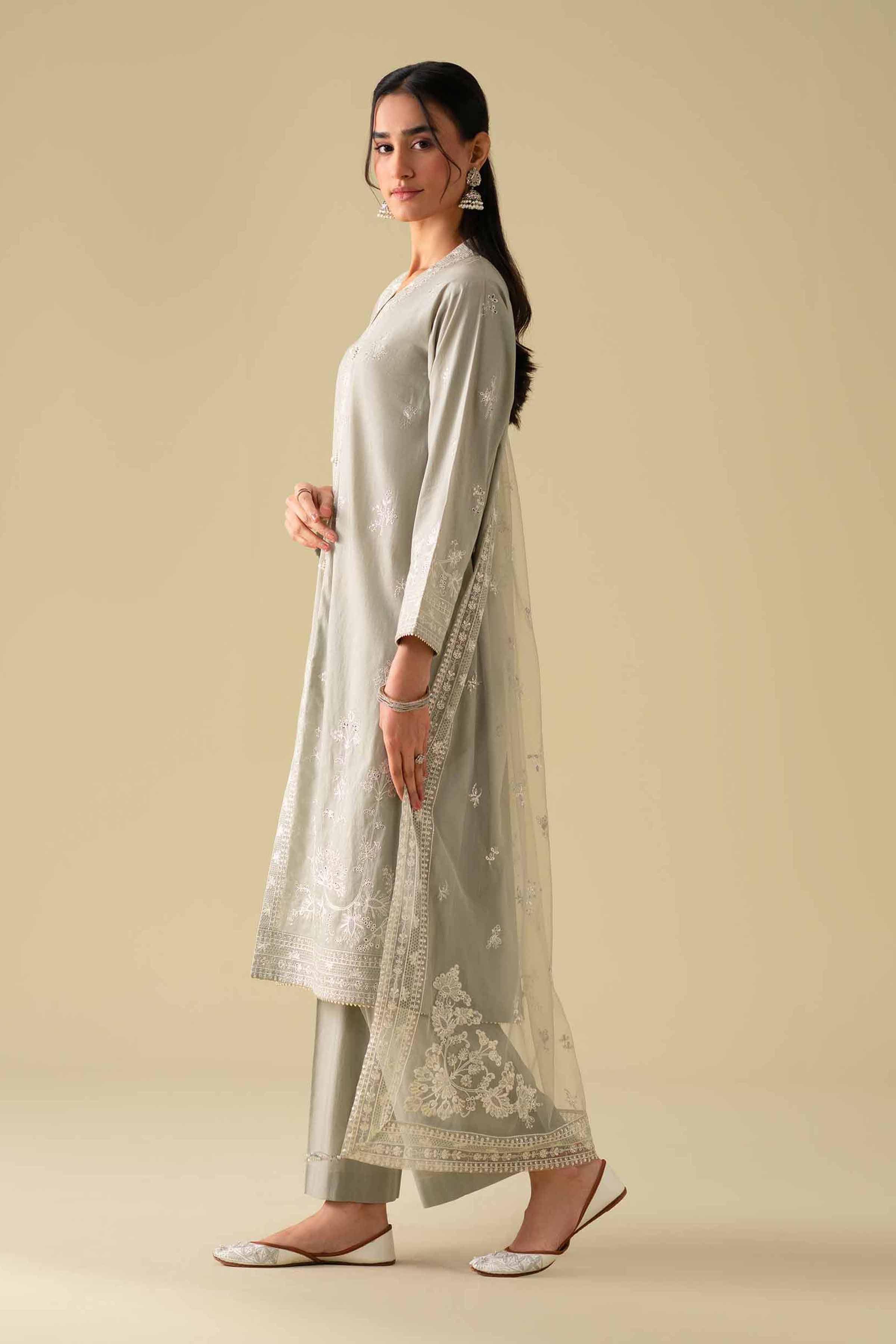 3 Piece - Embroidered Suit - KFE26-21 Grey Cambric 3PC Embroidered