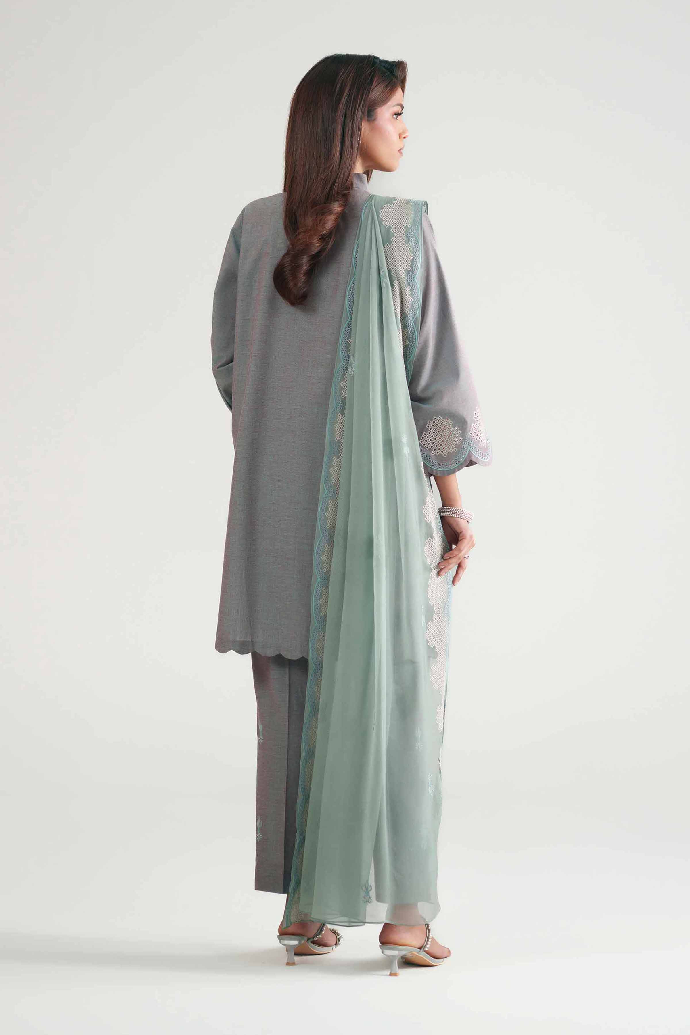 3 Piece - Embroidered Suit - KFE26-222 Grey Yarn Dyed 3PC Embroidered READY TO WEAR