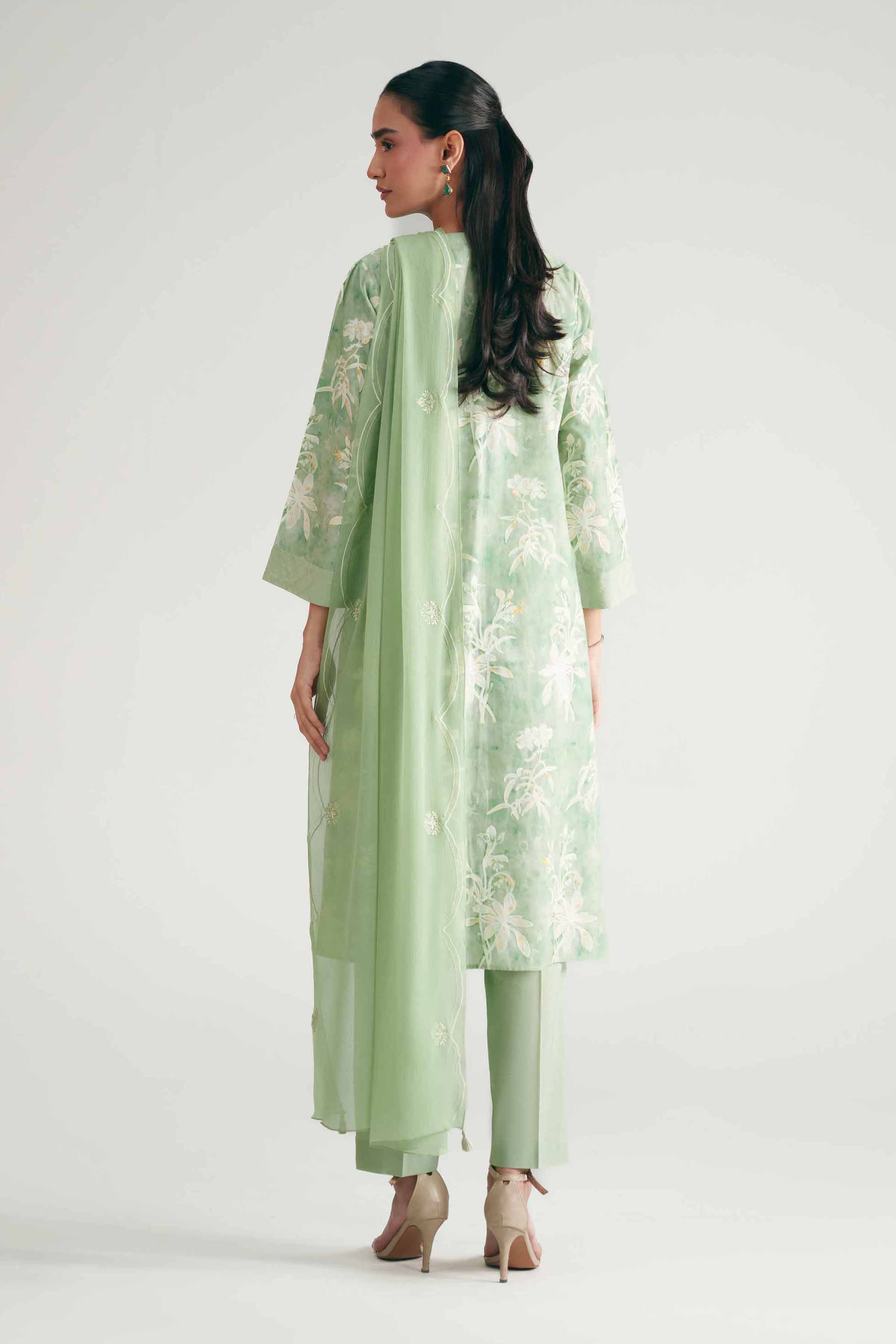 3 Piece - Printed Suit - KFE26-227 Green Cambric 3PC Printed READY TO WEAR