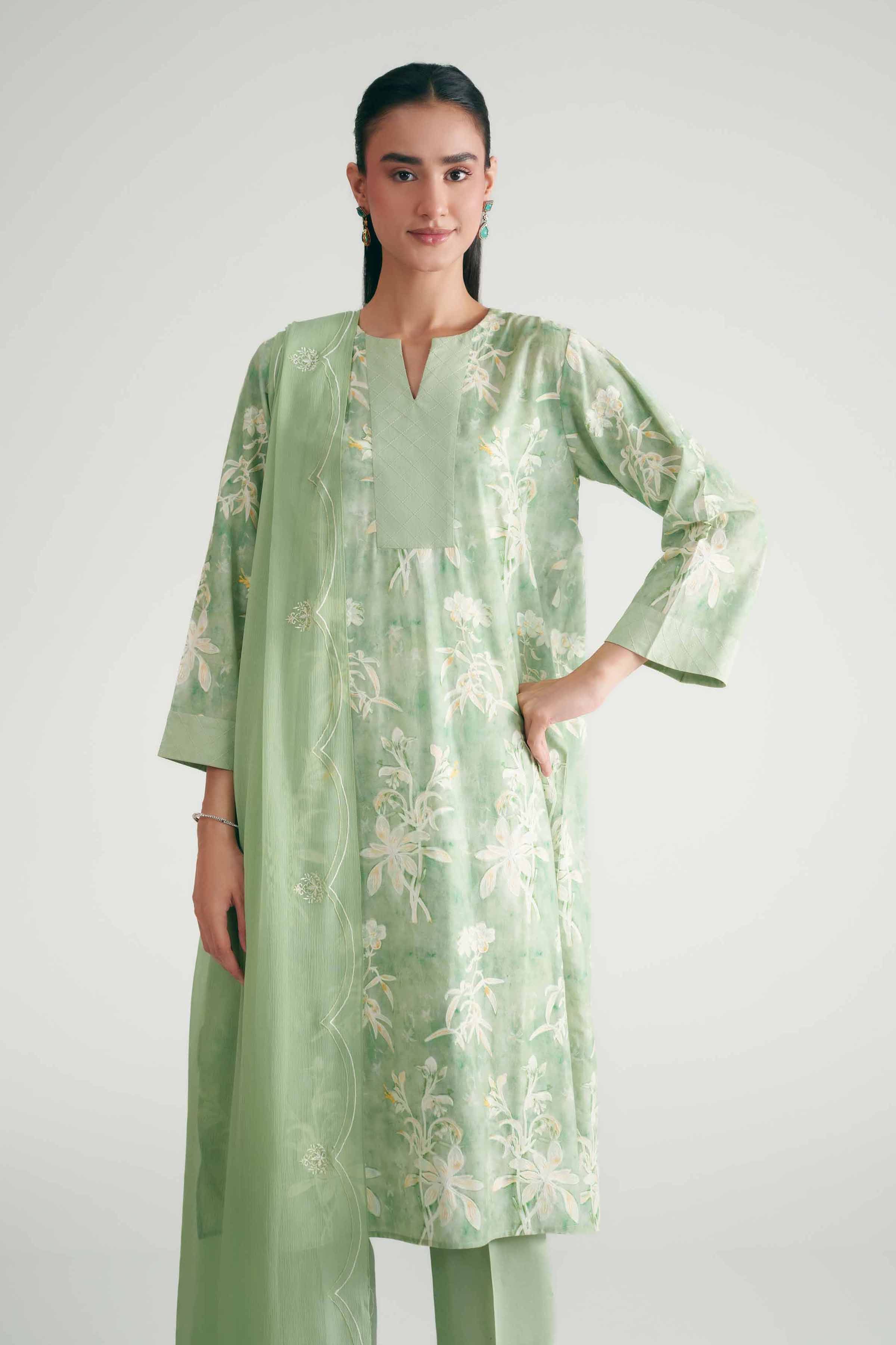 3 Piece - Printed Suit - KFE26-227 Green Cambric 3PC Printed READY TO WEAR