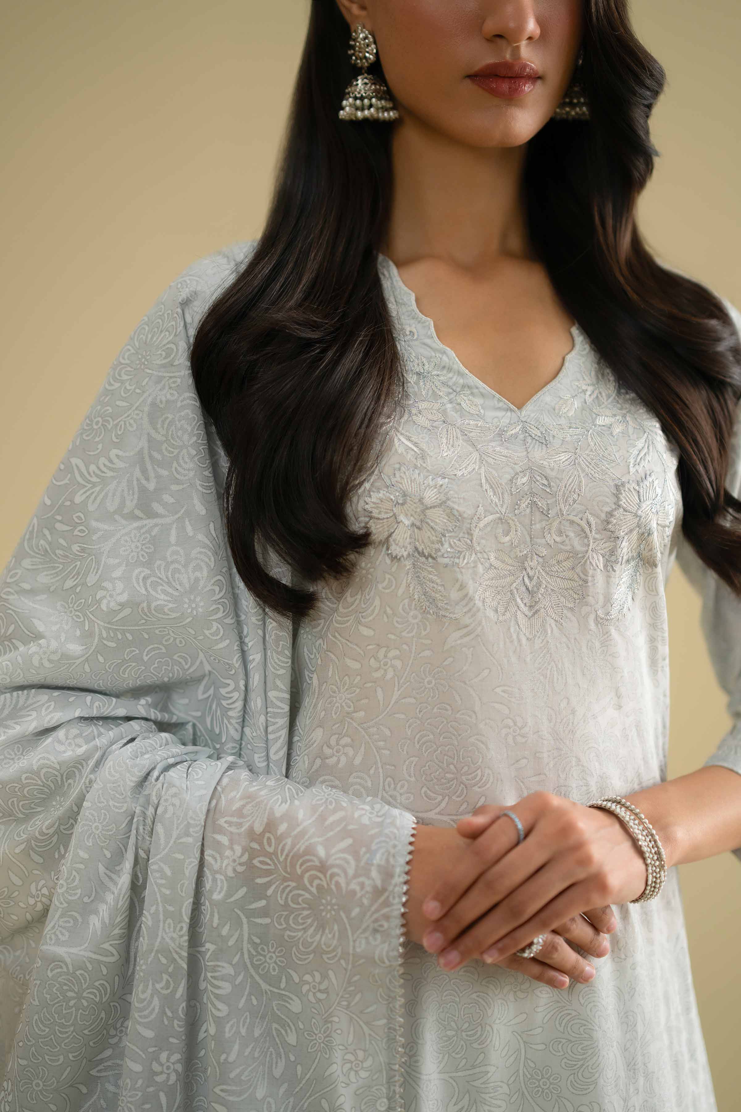 2 Piece - Printed Embroidered Suit - KFE26-229 Blue Lawn 2PC Embroidered