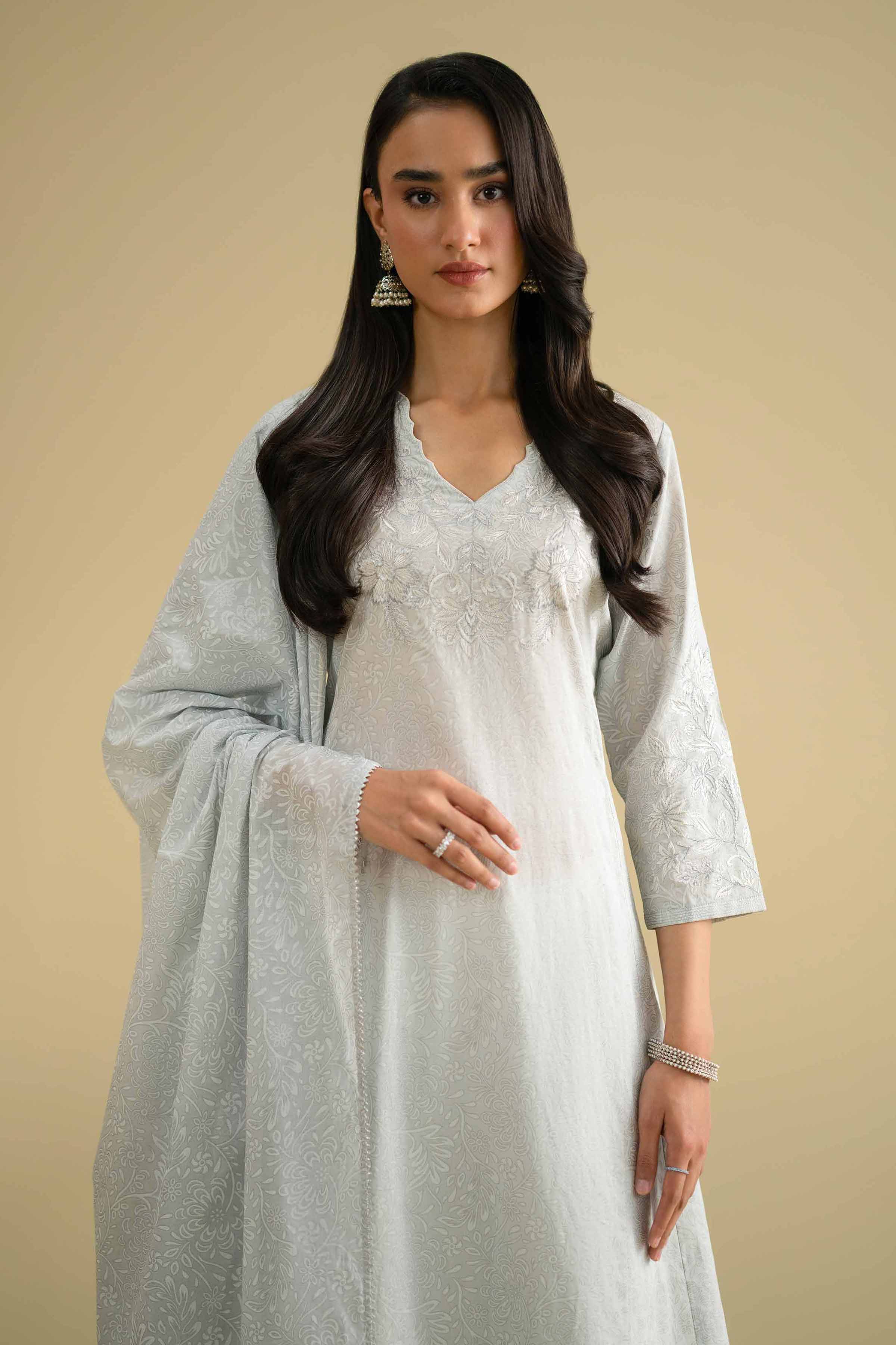 2 Piece - Printed Embroidered Suit - KFE26-229 Blue Lawn 2PC Embroidered