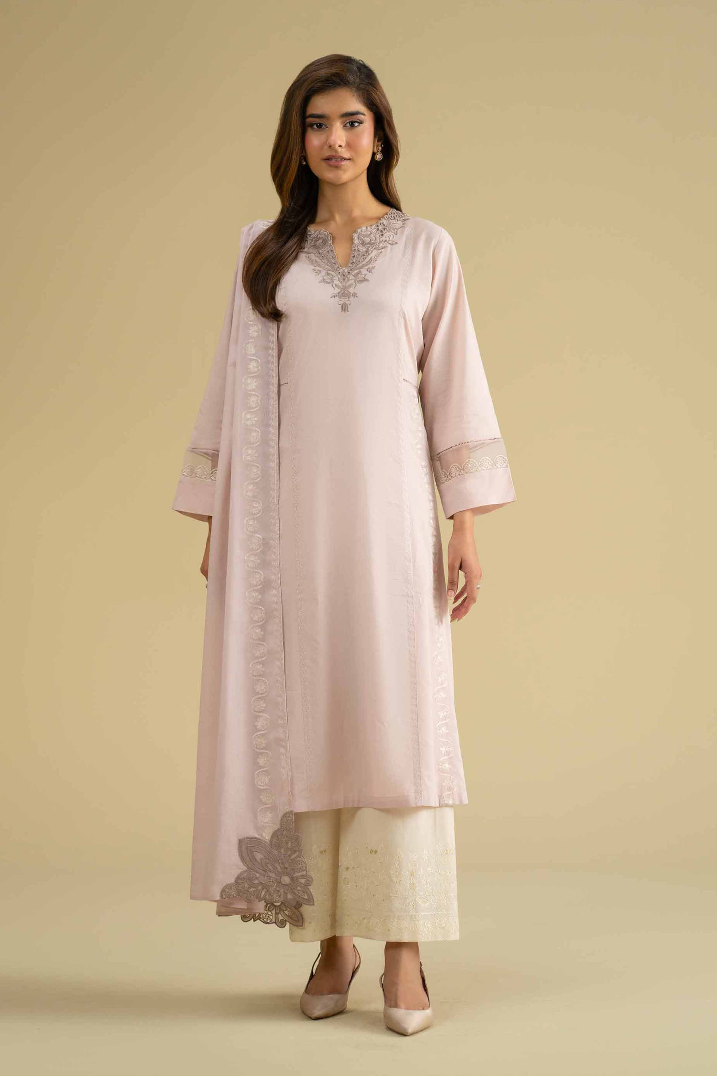 2 Piece - Embroidered Suit - KFE26-232 Pink Cambric 2PC Embroidered LUXURY