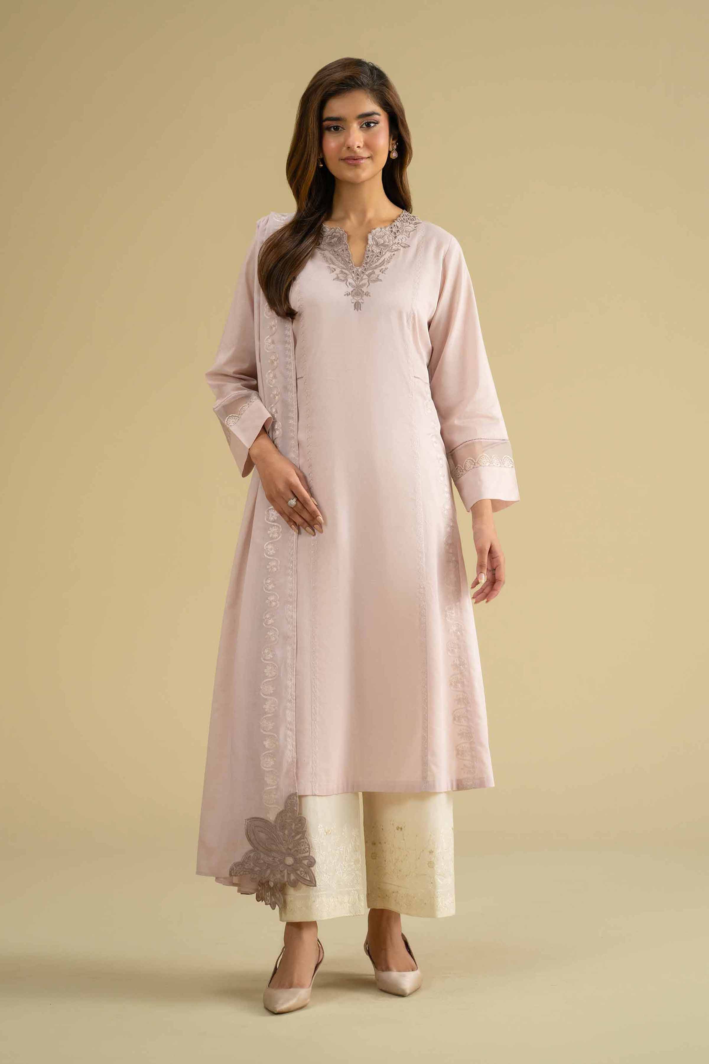 2 Piece - Embroidered Suit - KFE26-232 Pink Cambric 2PC Embroidered LUXURY